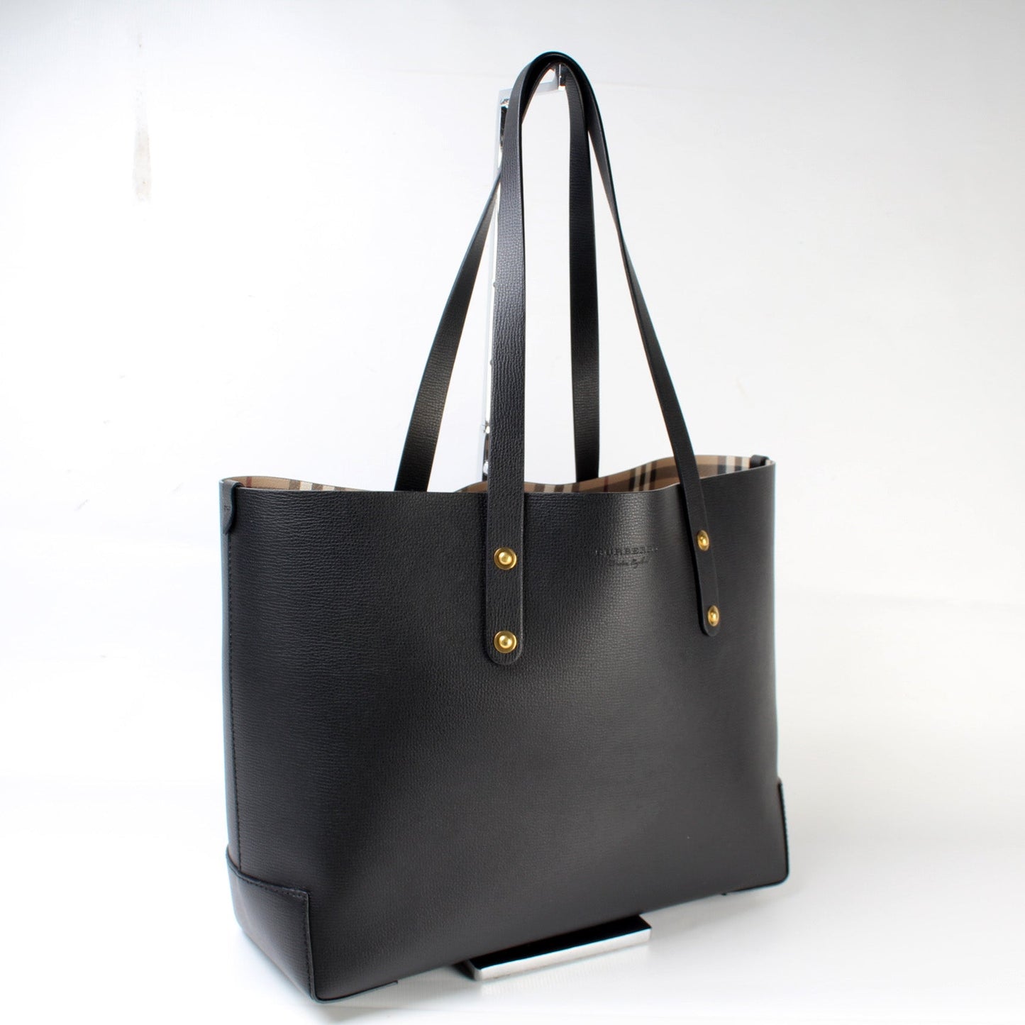 Small Grainy Leather Haymarket Check Tote