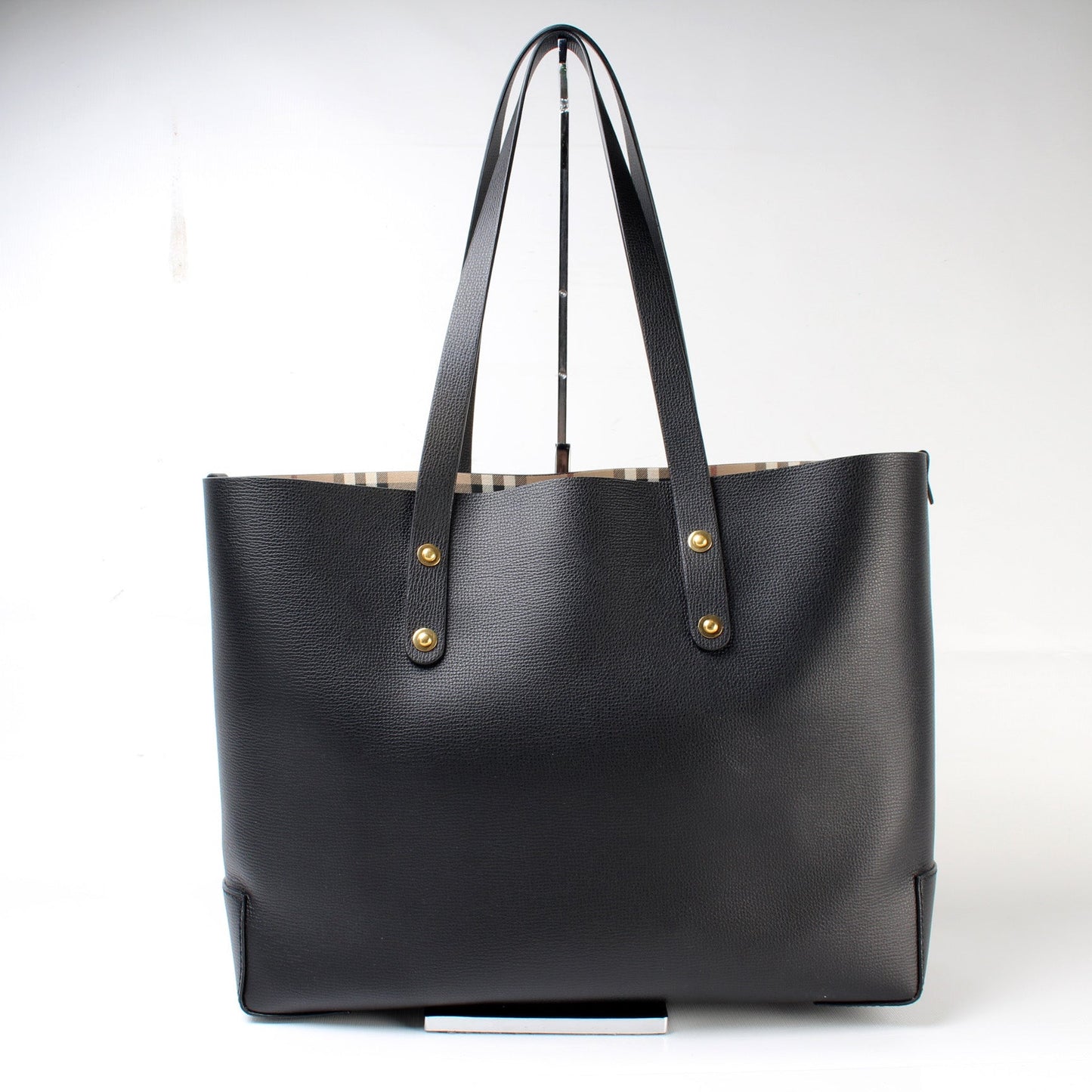 Small Grainy Leather Haymarket Check Tote