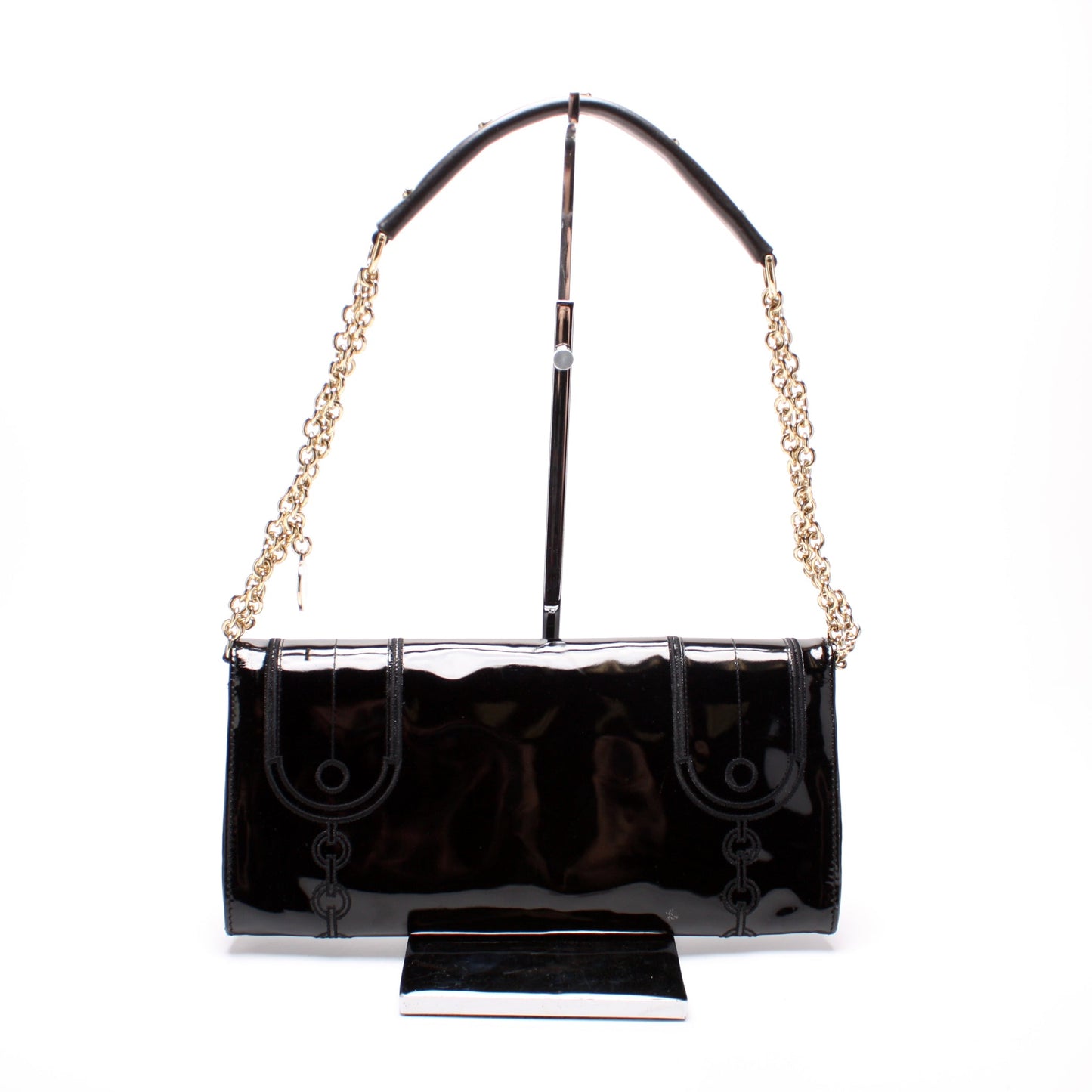 Medusa Embroidered Patent Leather Clutch