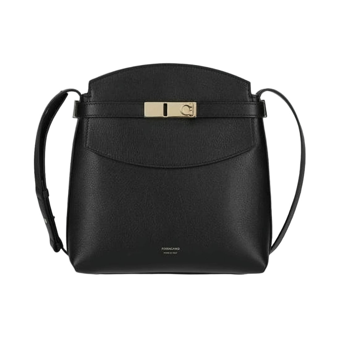 Ferragamo Structured Black Calf Leather Crossbody Bag