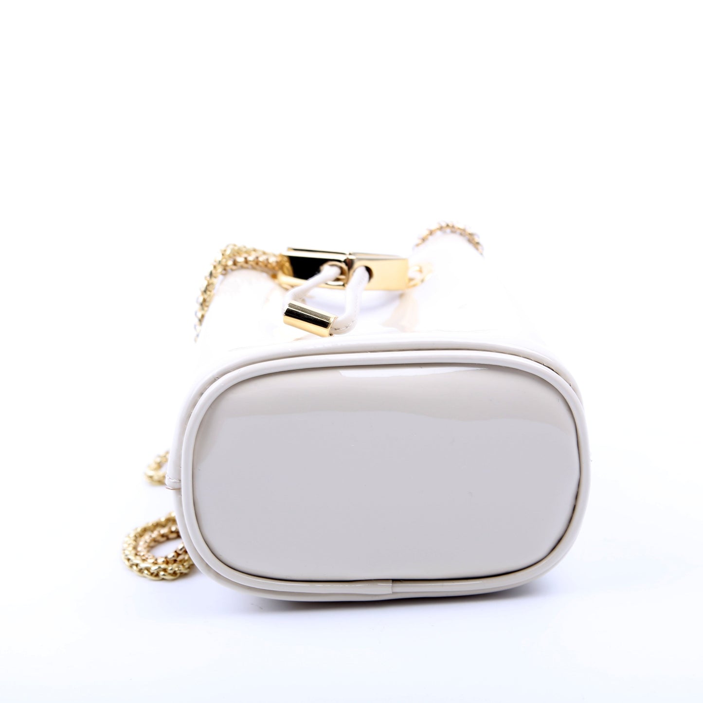 Mini Drawcord Triangle Logo Vernice Shoulder Bag White