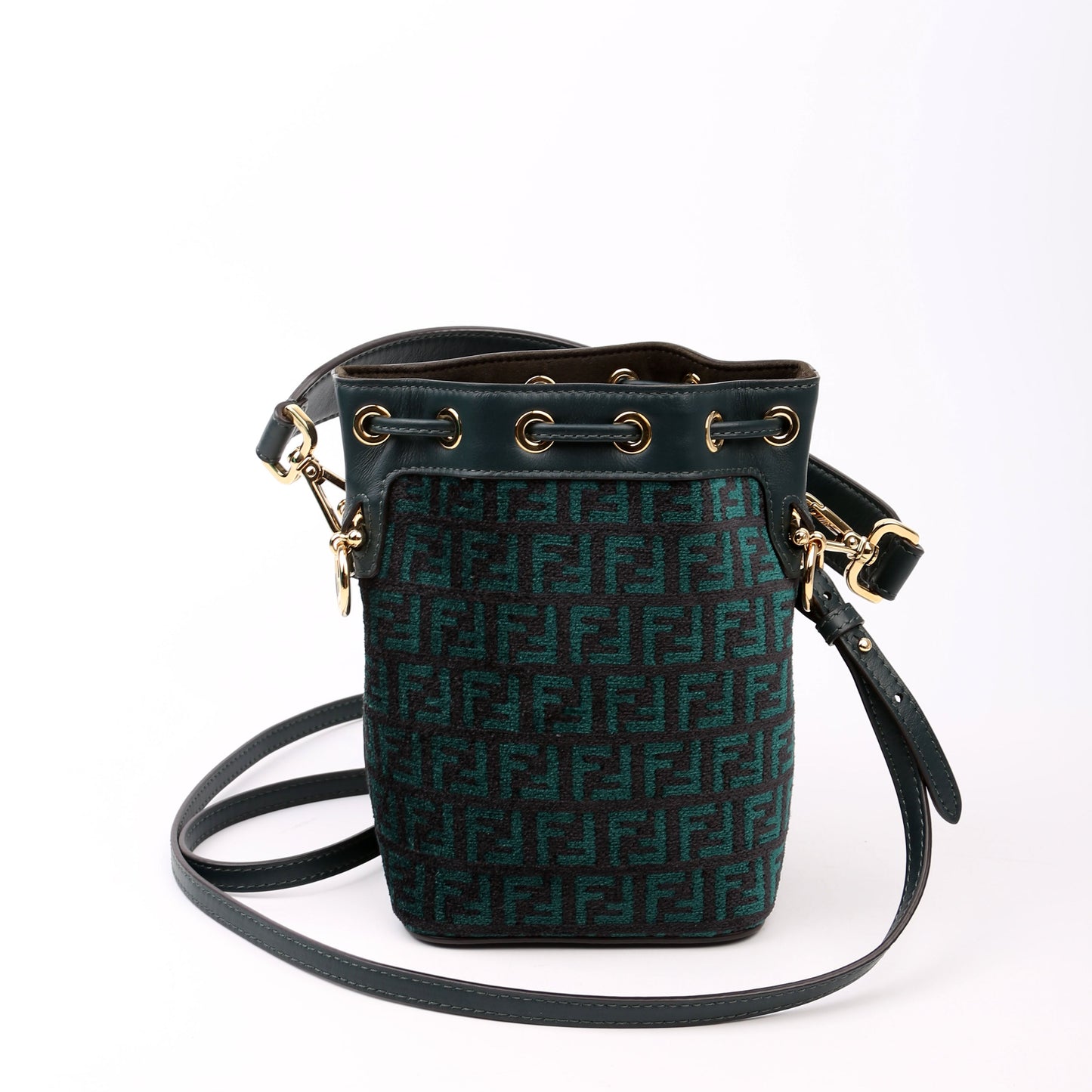 8BS010 Mon Tresor Mini Bucket Leather Canvas FF Green