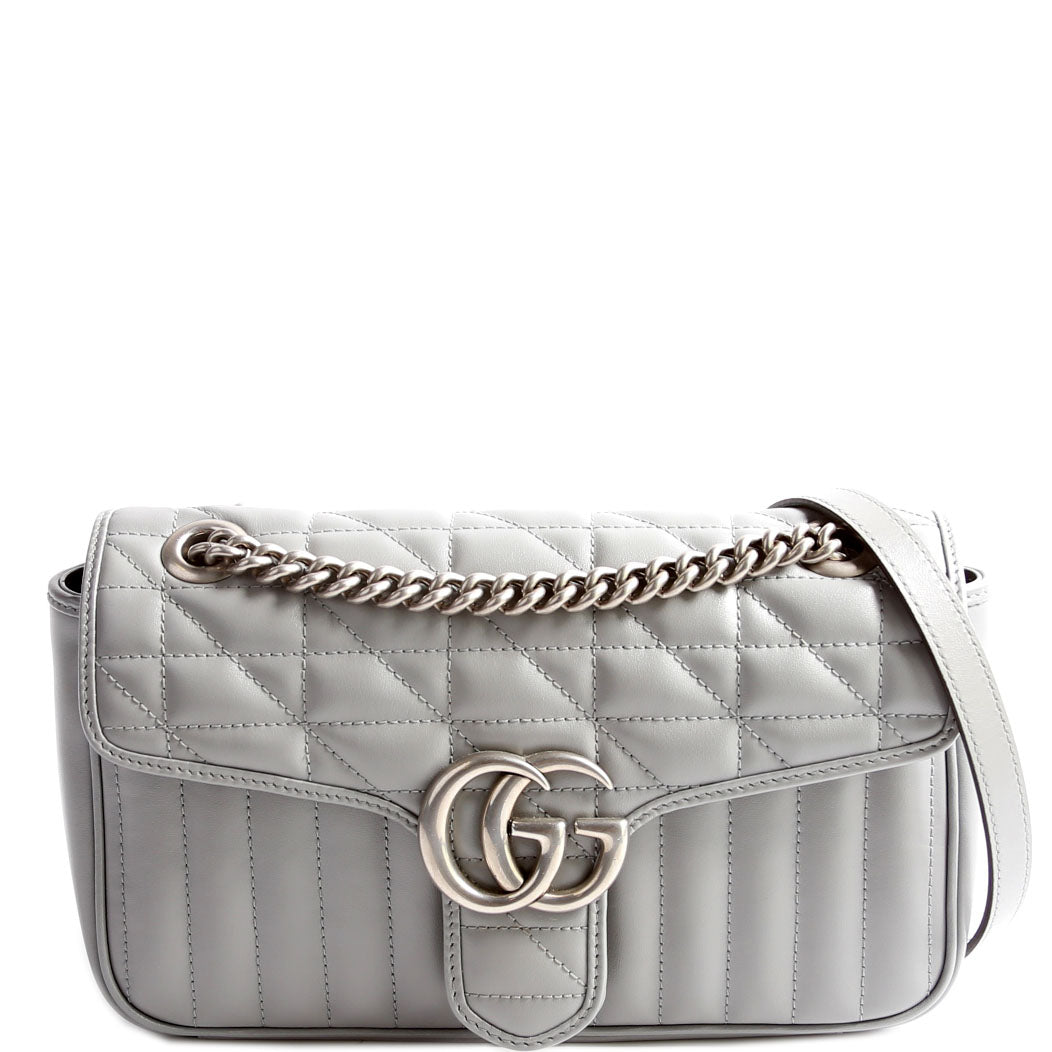 443497 Marmont Aria Leather Shoulder Small Flap Gray