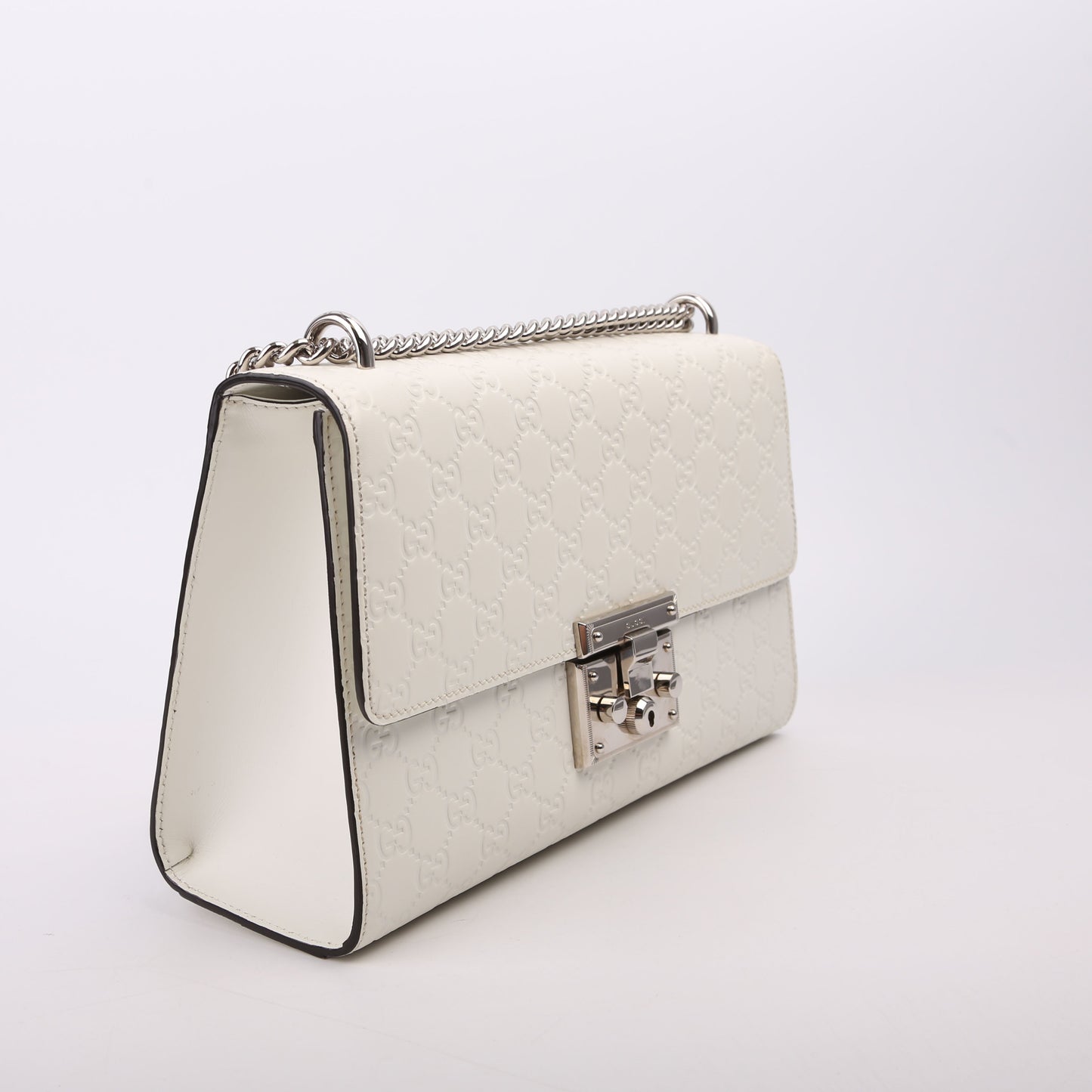 409486 Padlock GG Leather Shoulder Medium White