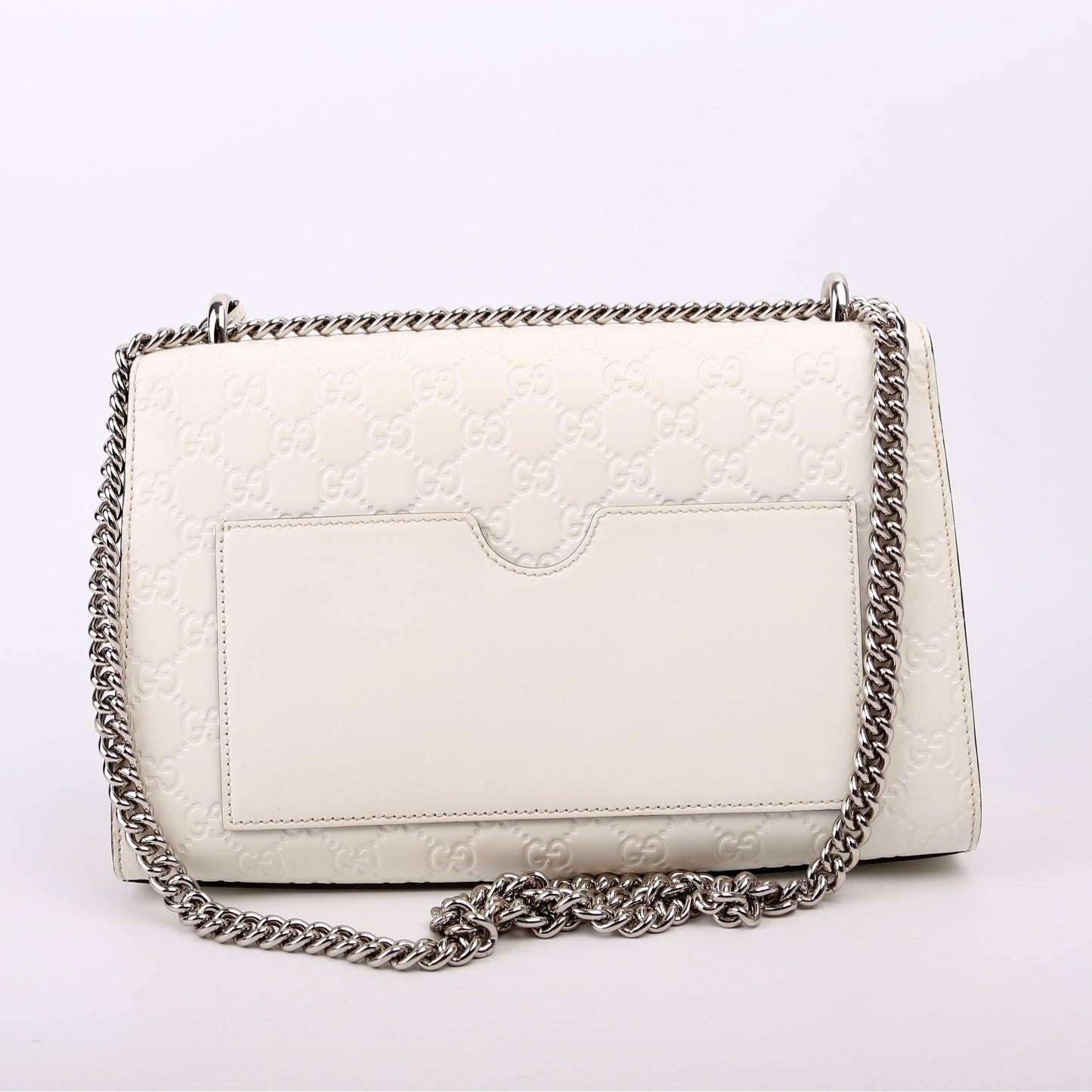409486 Padlock GG Leather Shoulder Medium White