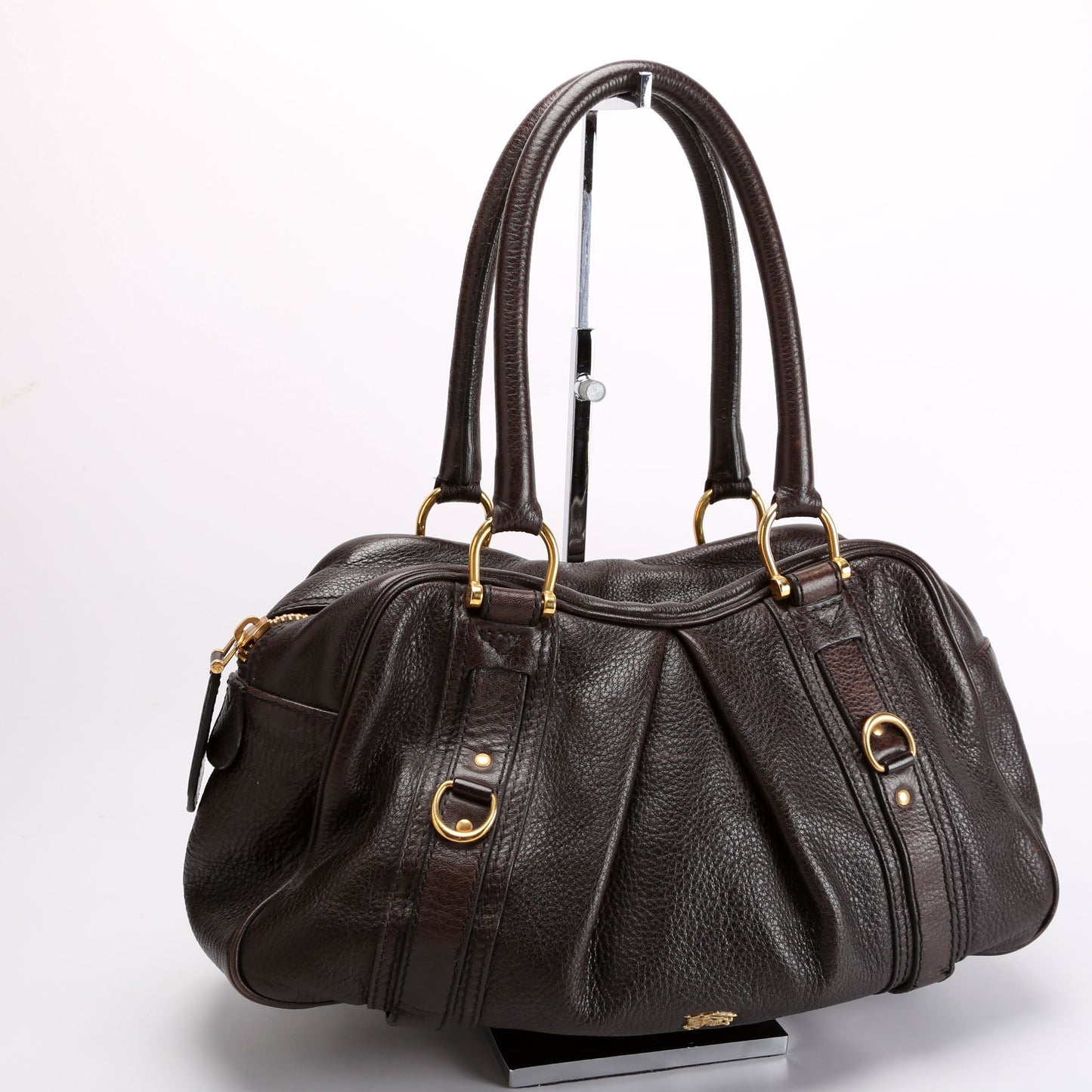 Grained Calfskin Bowling Bag Brown