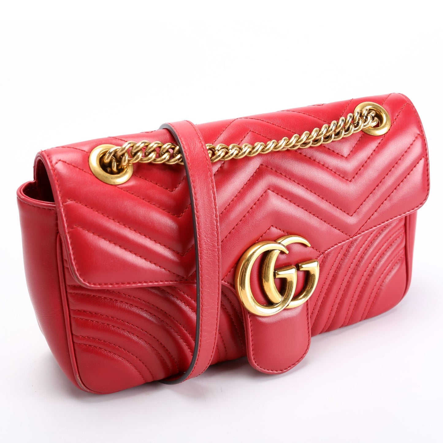 443497 Marmont Leather Shoulder Small Flap Red
