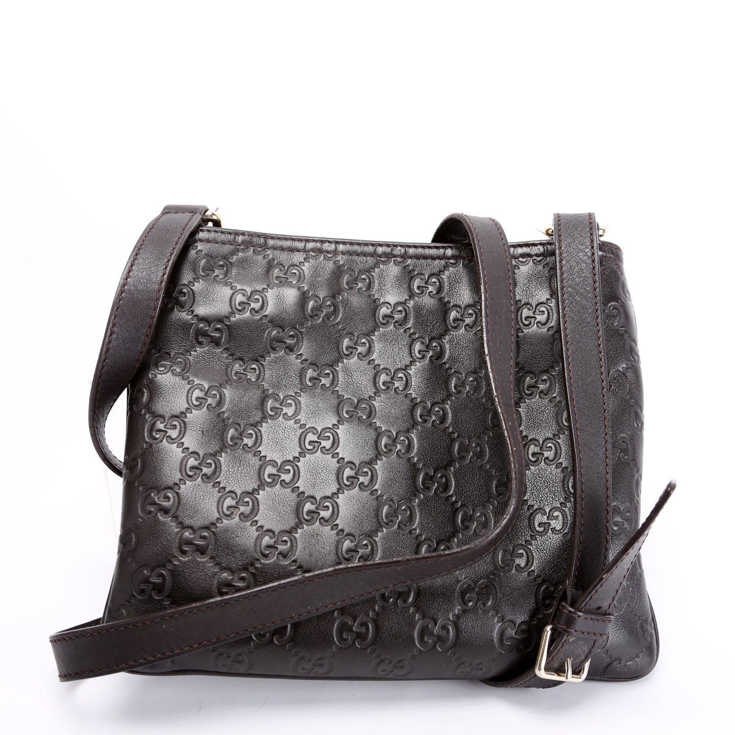 201538 GG Leather Flat Messenger Brown