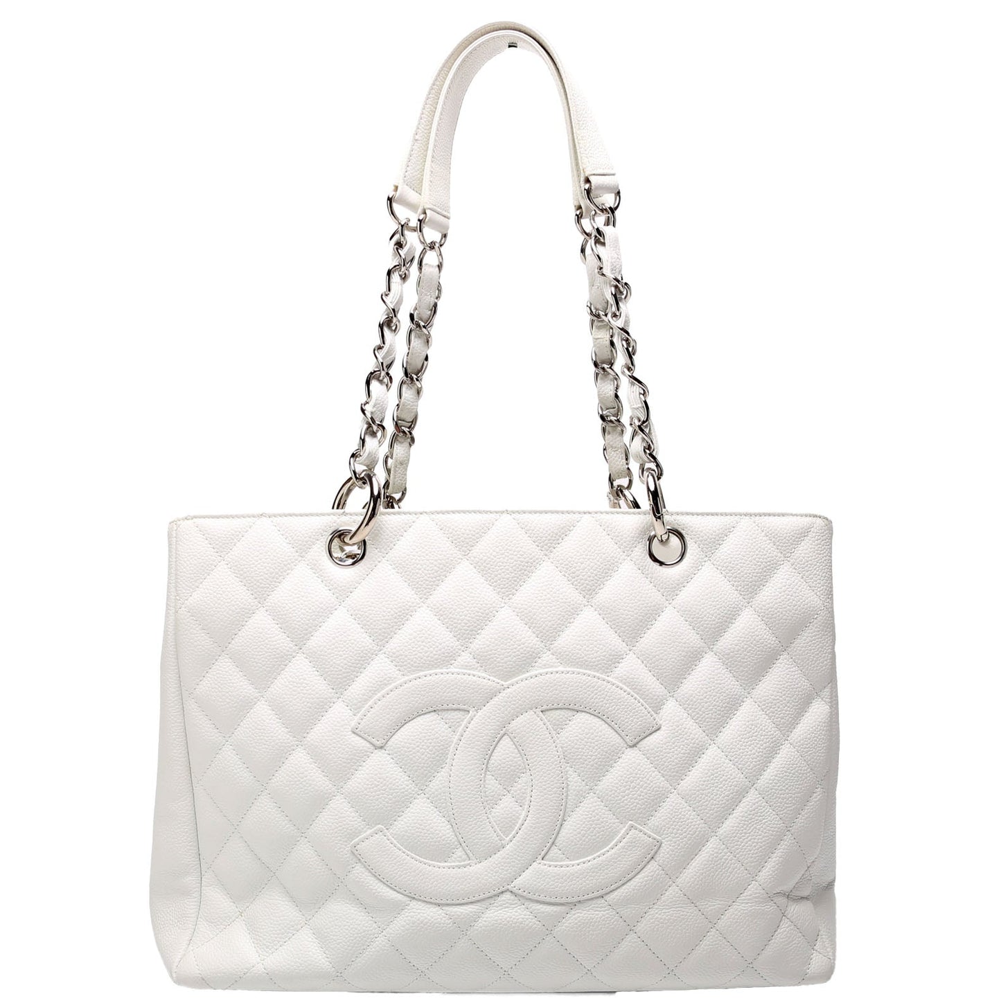Grand Shopping Tote Caviar White/Silver