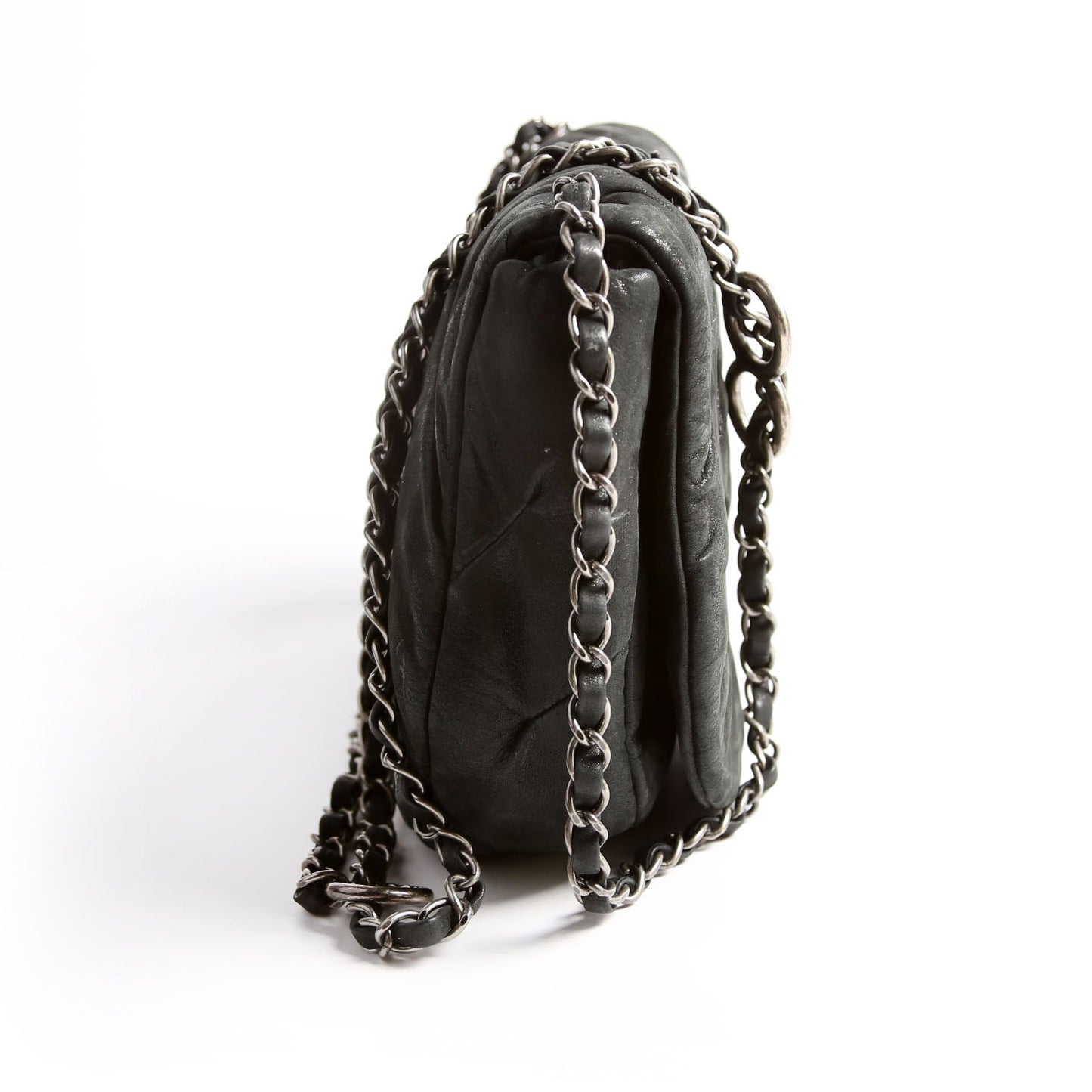 Glint Accordion Flap Iridescent Calfskin Black