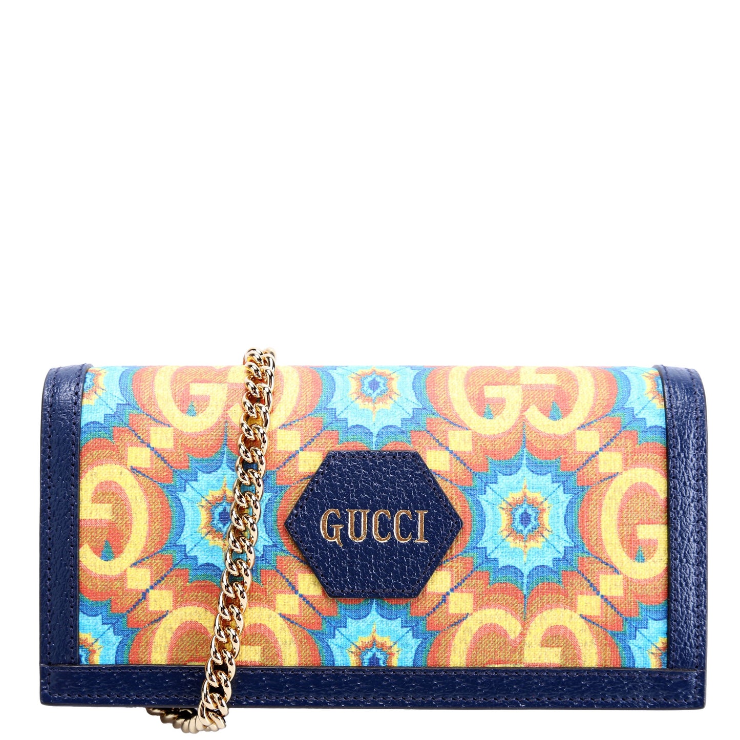 676294 GG Kaleidoscope 100 Chain Wallet Navy/Multicolor