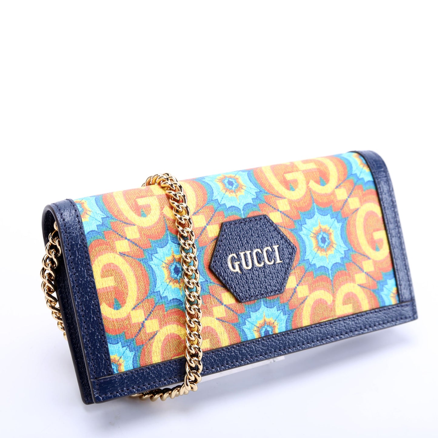 676294 GG Kaleidoscope 100 Chain Wallet Navy/Multicolor