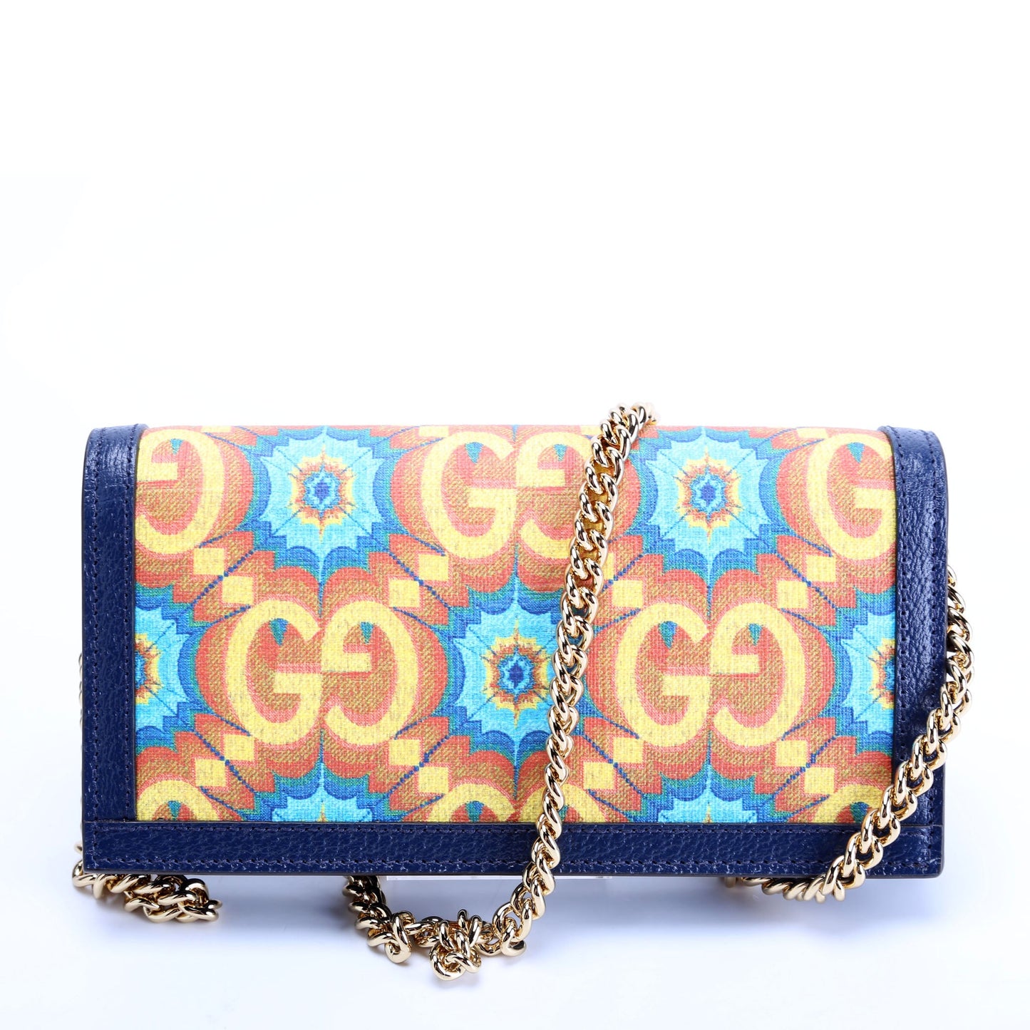 676294 GG Kaleidoscope 100 Chain Wallet Navy/Multicolor