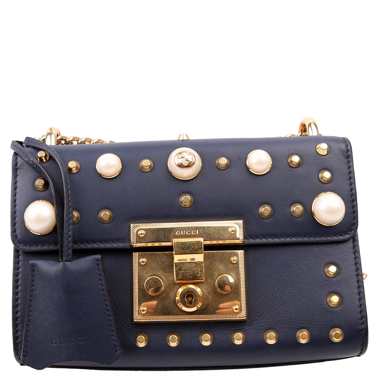 432182 Padlock Pearl Leather Small Navy
