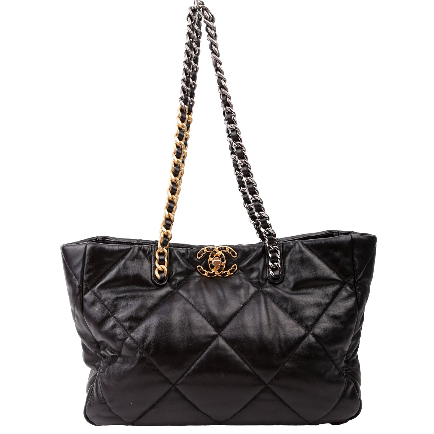 Chanel 19 Quilted Goatskin E/W Shopping Tote Black