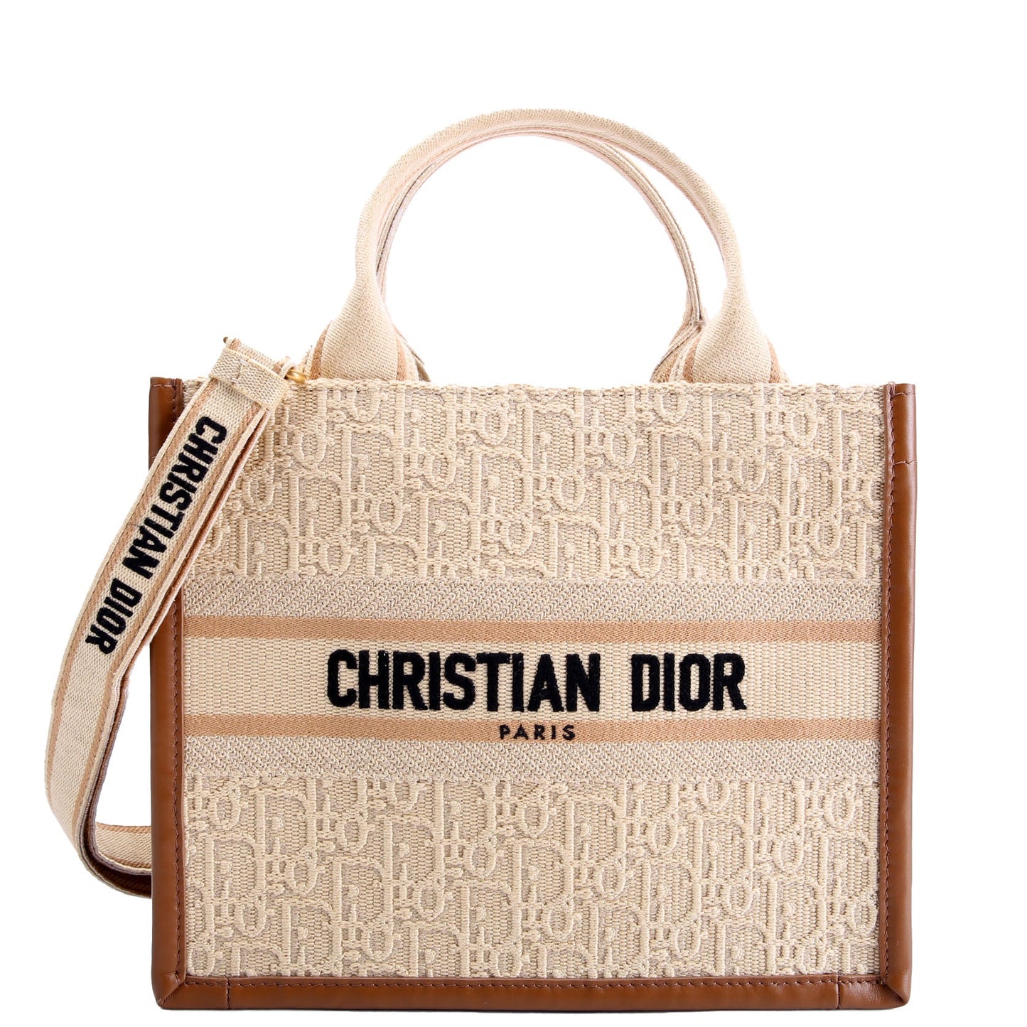 Book Tote Small With Strap Oblique Raffia/Calfskin Tan