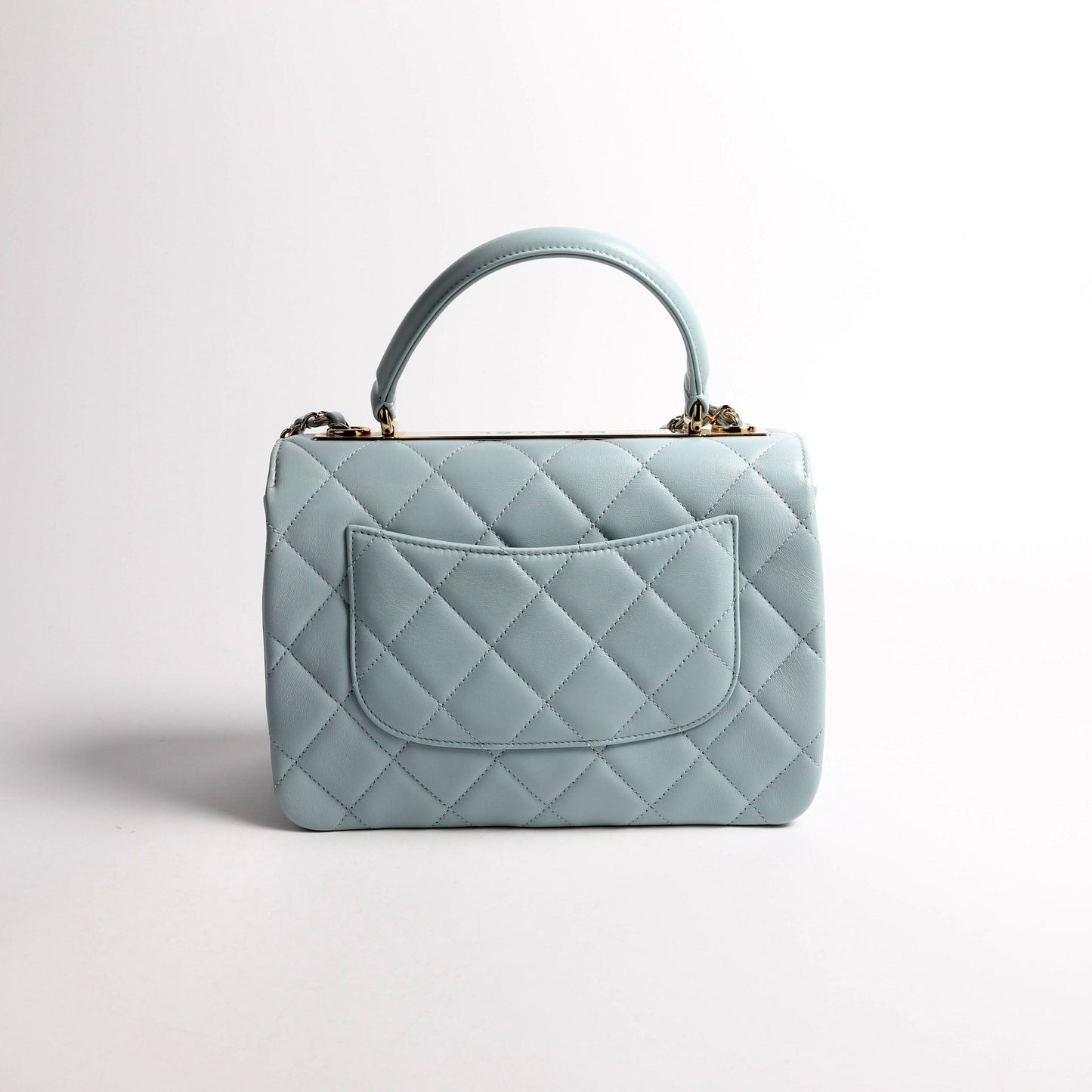 Trendy CC Quilted Lambskin Dual Handle Small RFID Light Blue