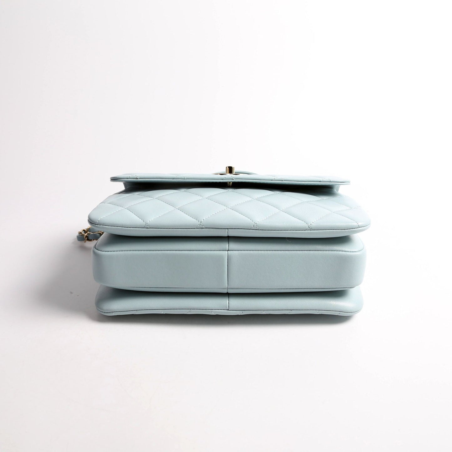 Trendy CC Quilted Lambskin Dual Handle Small RFID Light Blue