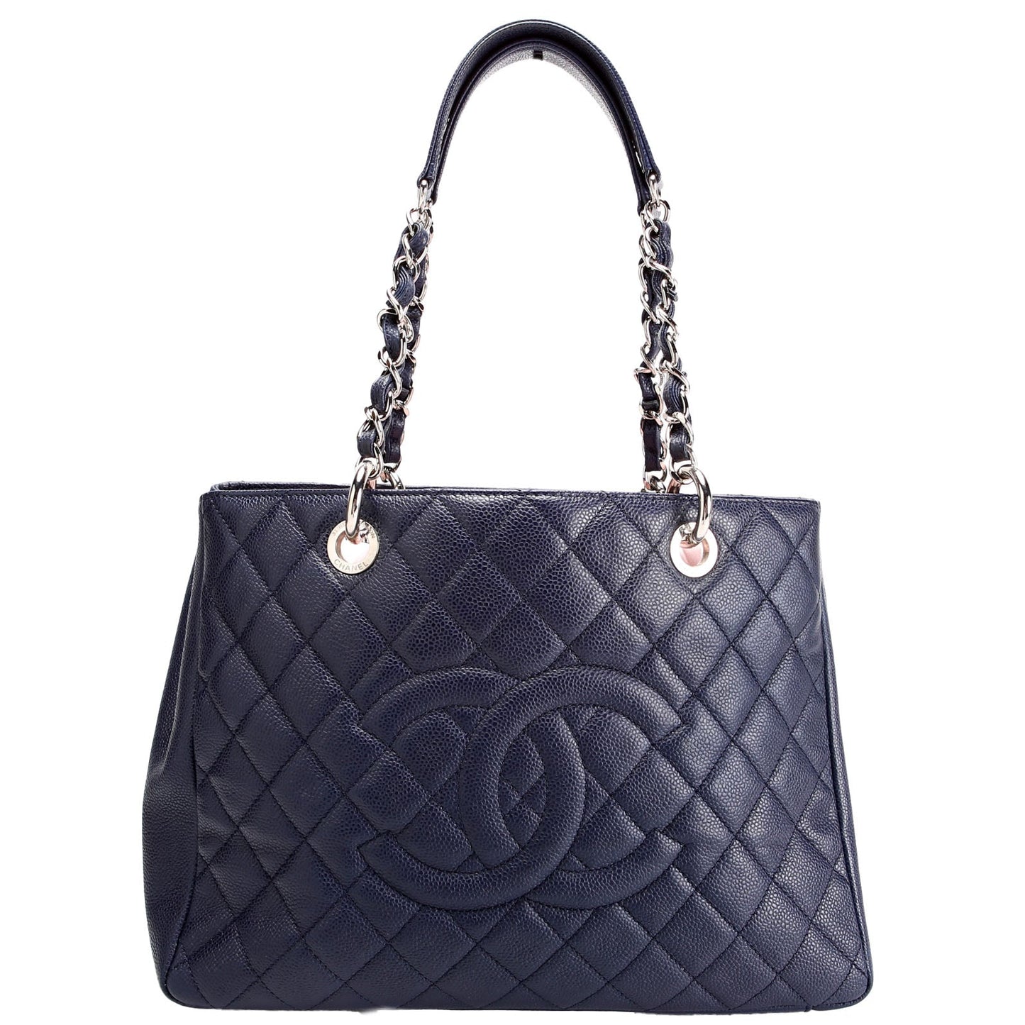 Grand Shopping Tote Caviar 18M Navy/Silver