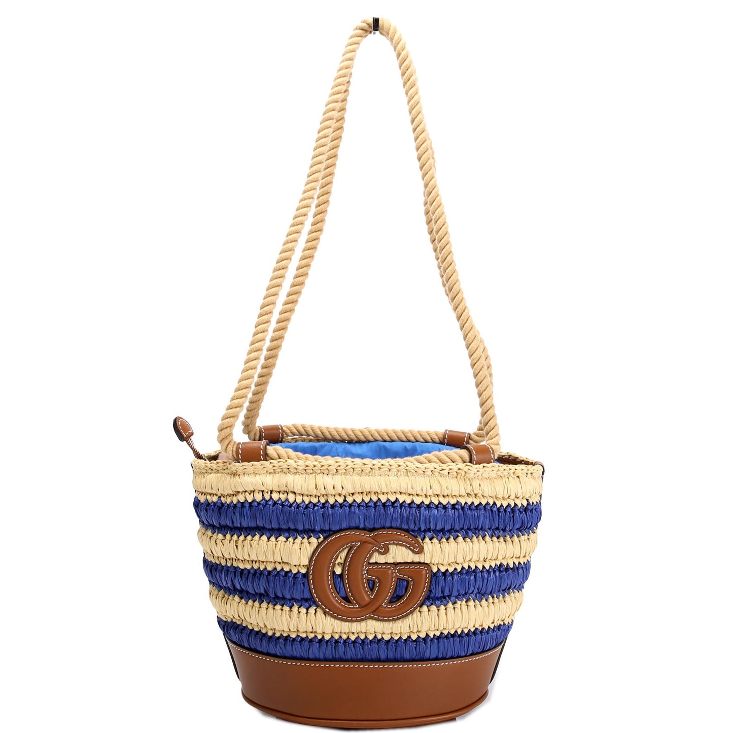 834935 Woven Mini Bucket Bag Tan/Blue