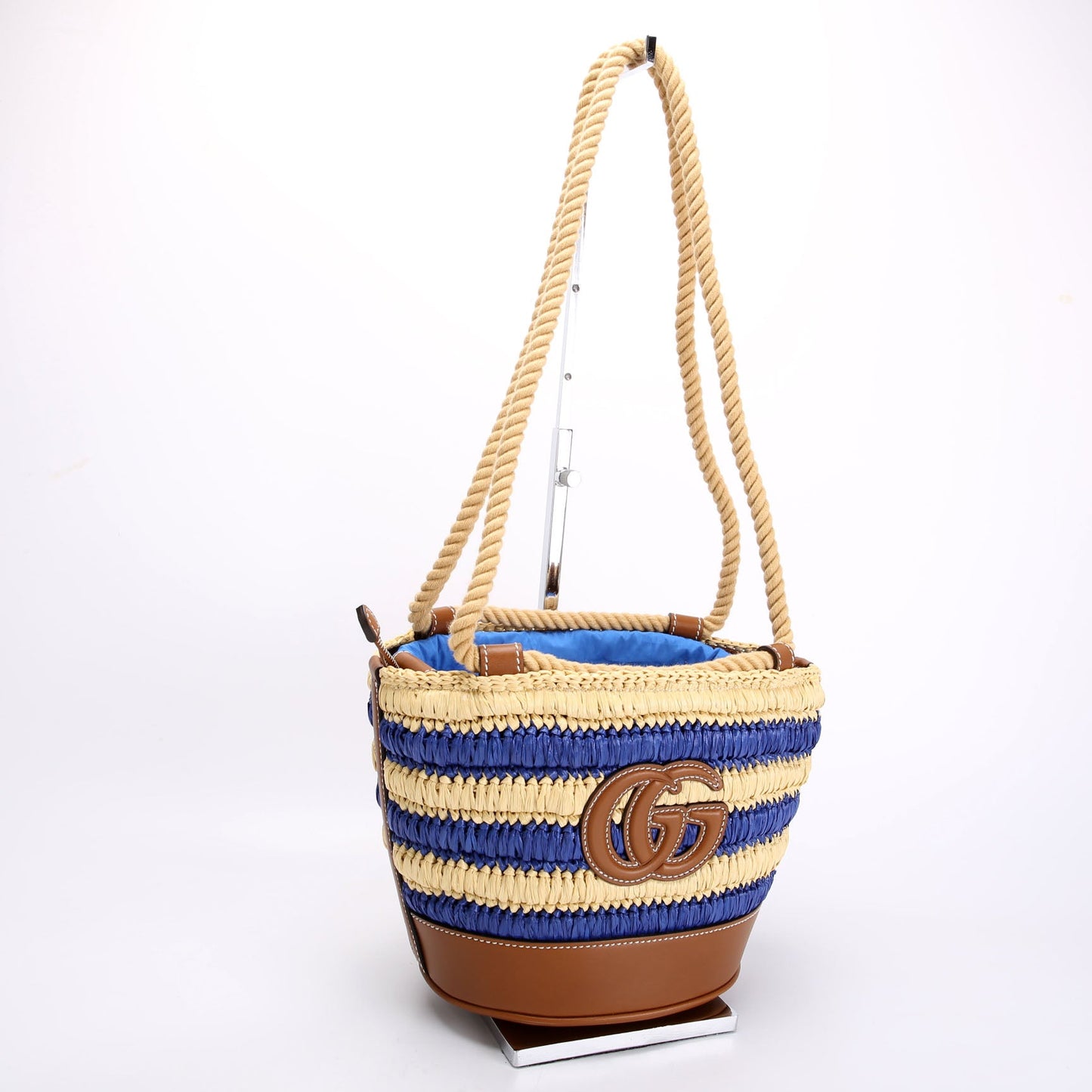 834935 Woven Mini Bucket Bag Tan/Blue
