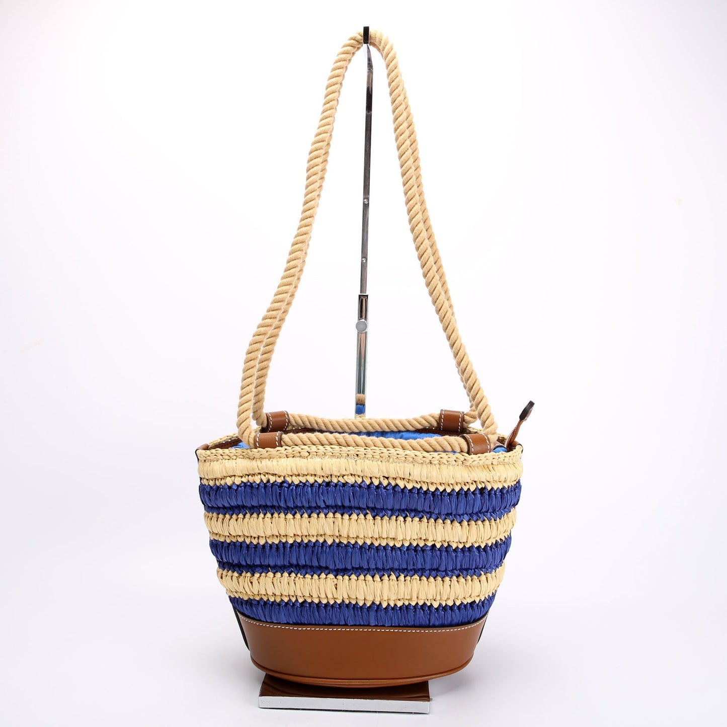 834935 Woven Mini Bucket Bag Tan/Blue