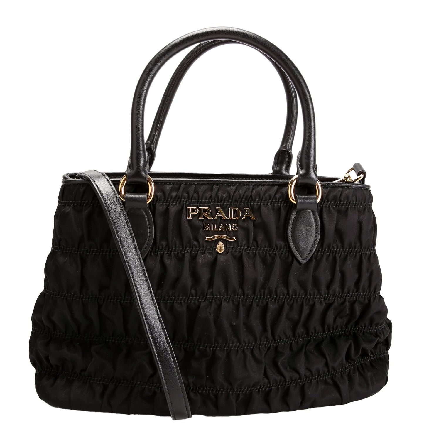 1BA173 Tessuto Gaufre Nylon Small Satchel Black