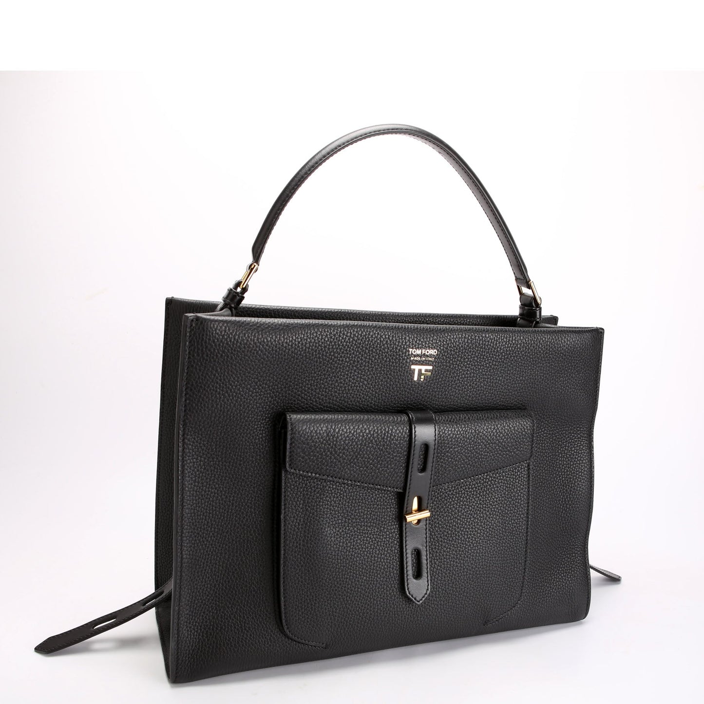 Hollywood T Twist Leather Tote Black