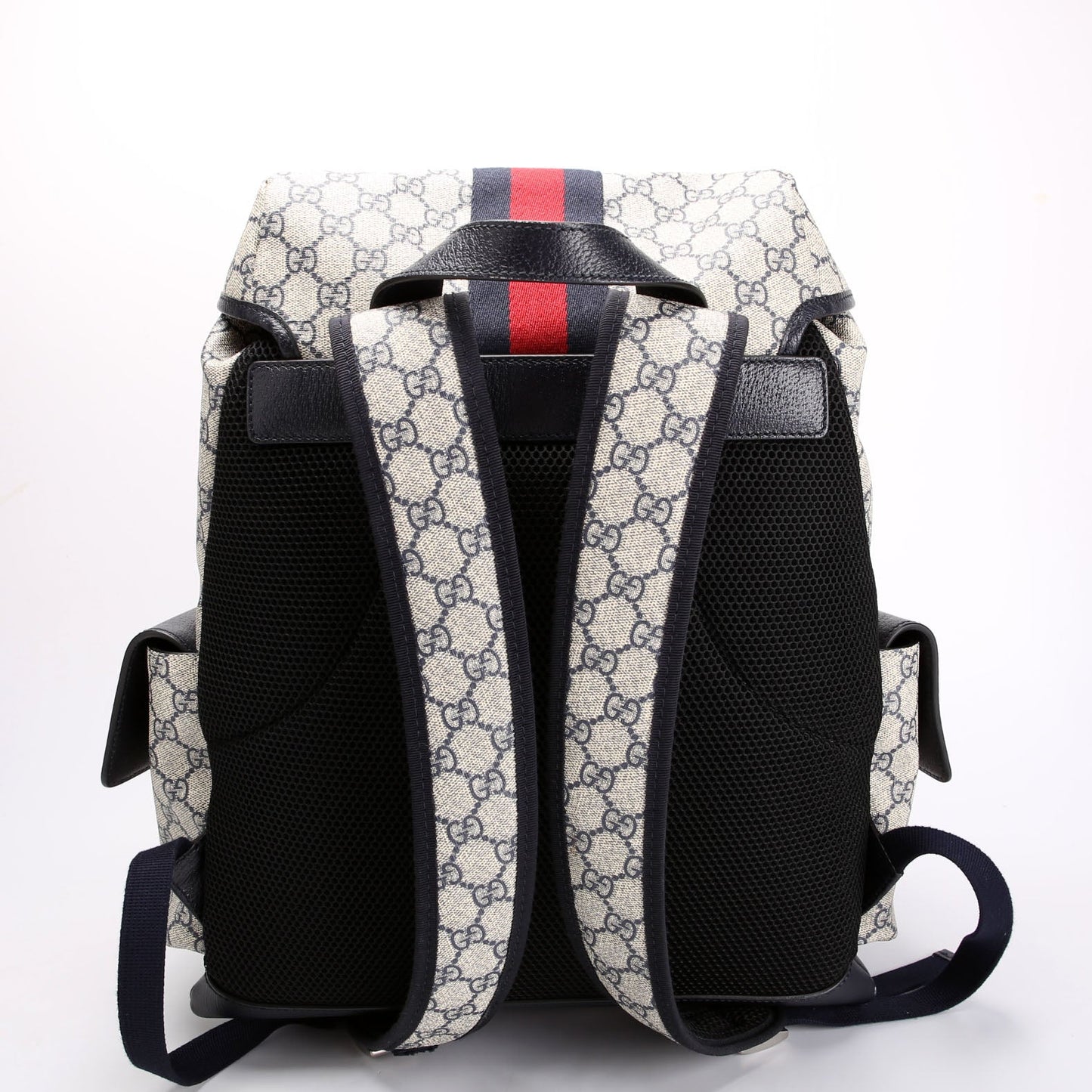 598140 GG Supreme Ophidia Double Buckle Backpack Medium Navy