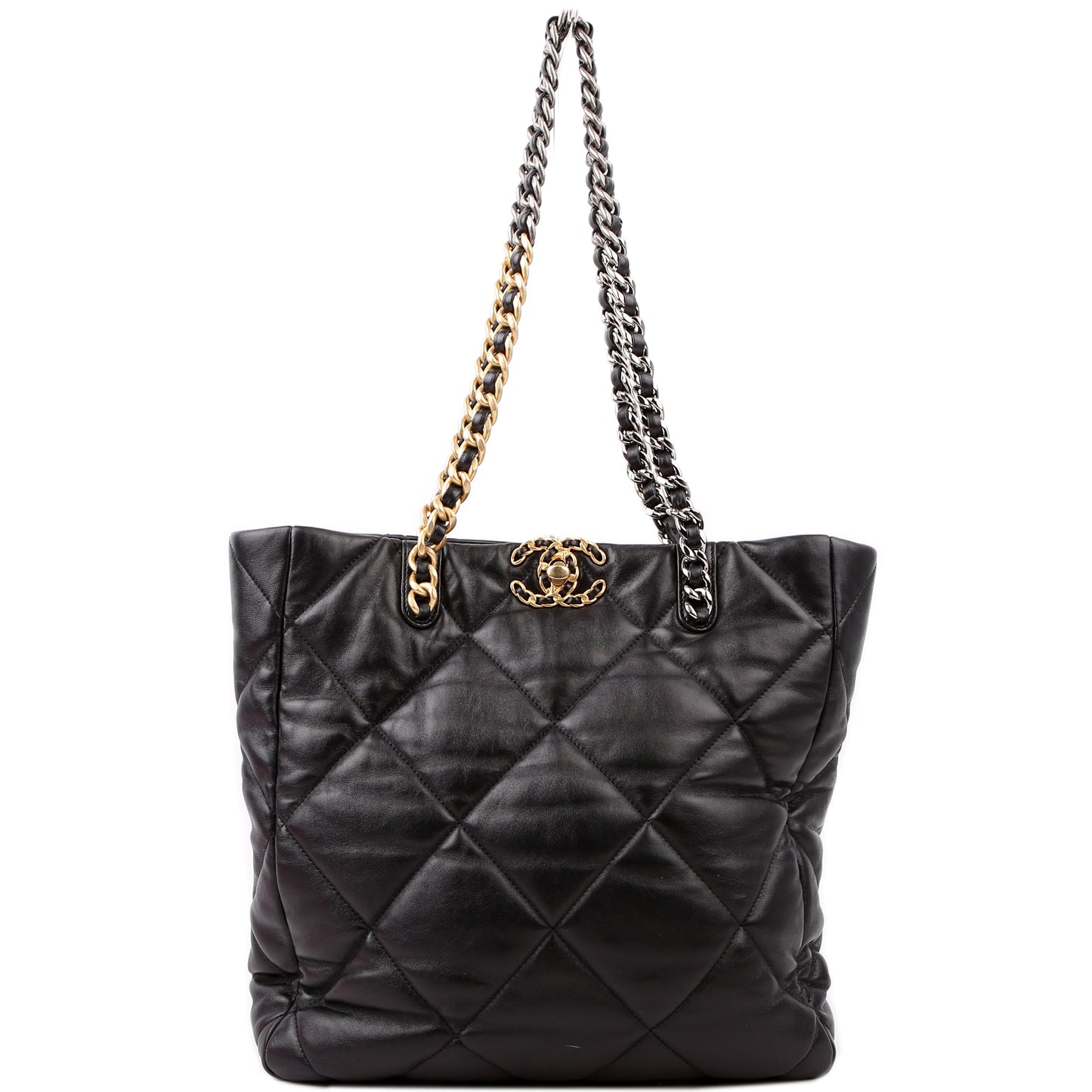 Chanel 19 Quilted Goatskin N/S Shopping Tote Black