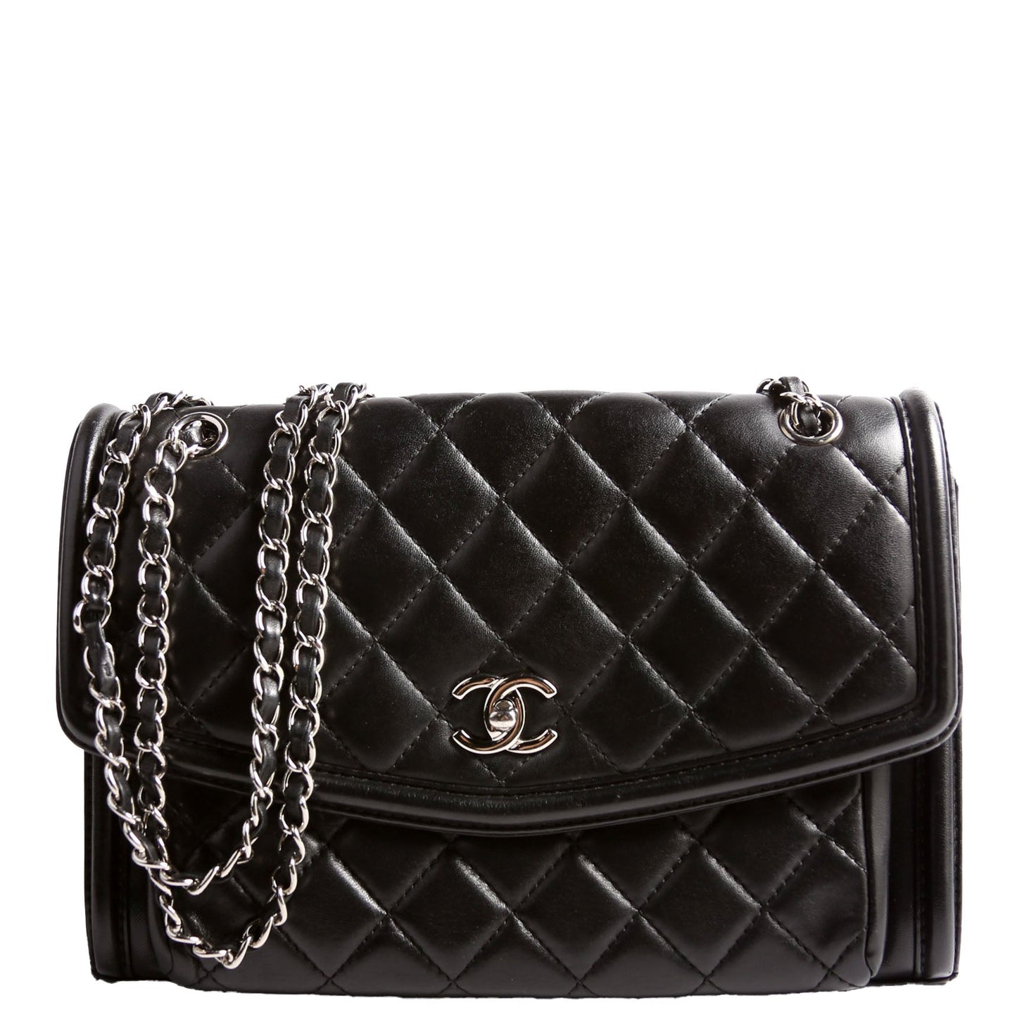 Geometric Large Flap Bag Lambskin 21M Black