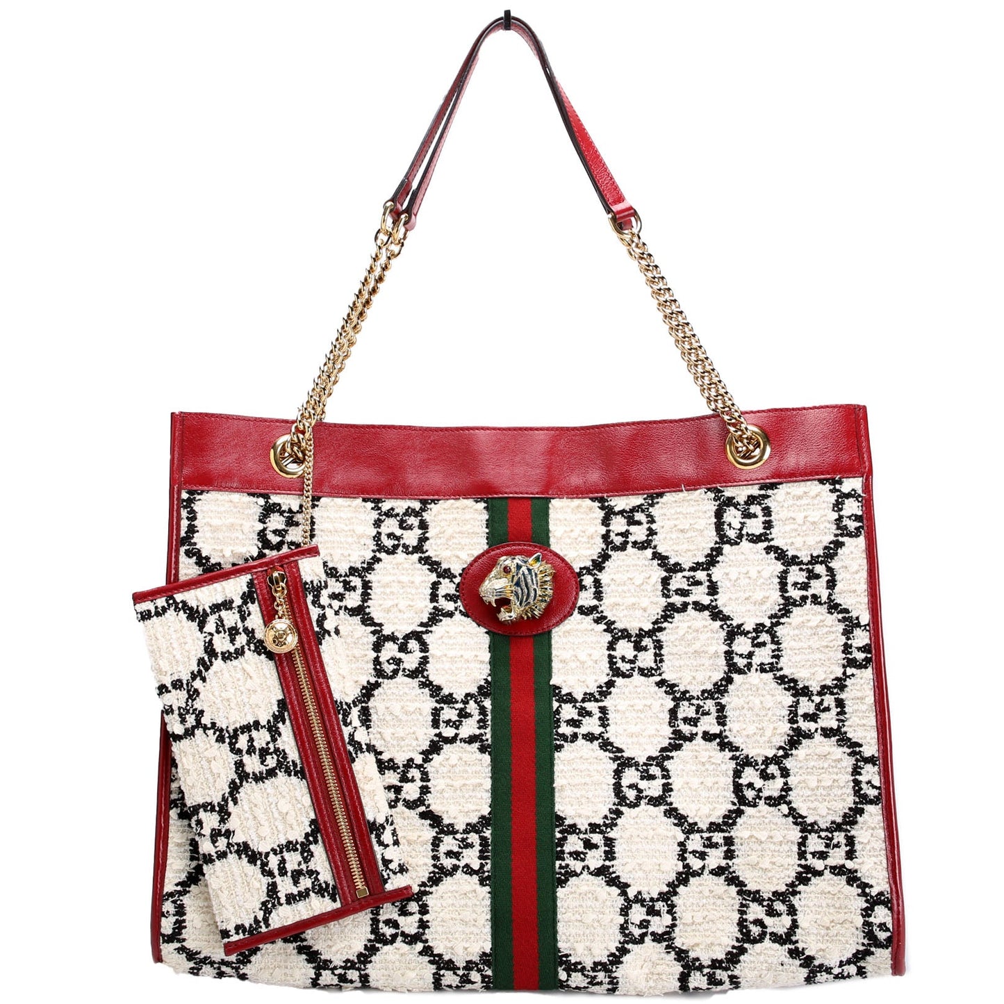 537219 Rajah Chain GG Tweed Tote White/Red