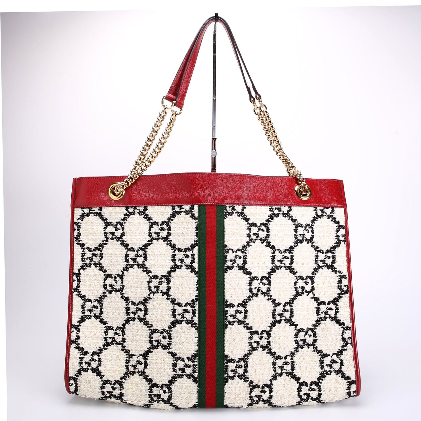 537219 Rajah Chain GG Tweed Tote White/Red