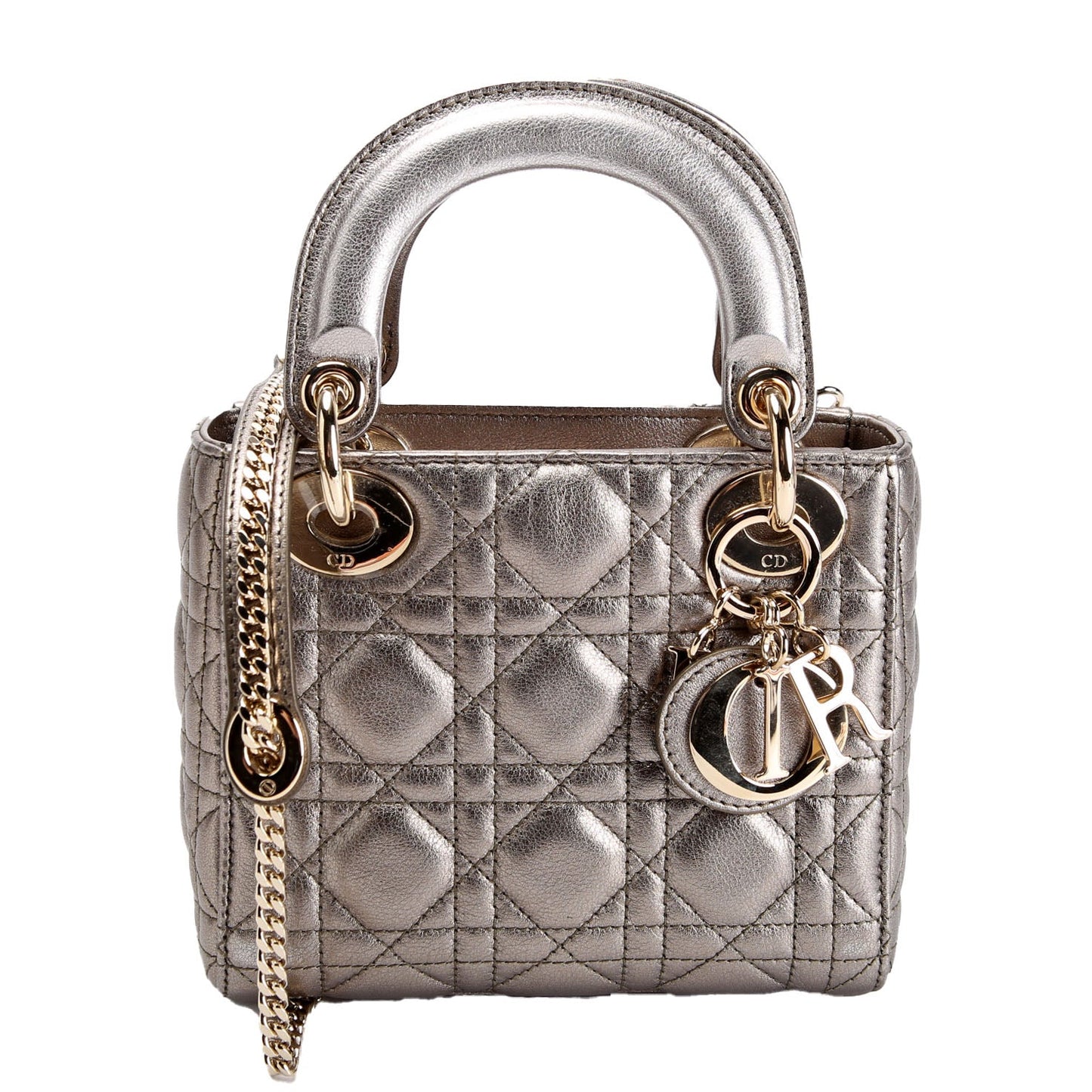 Lady Dior Mini Metallic Lambskin Silver