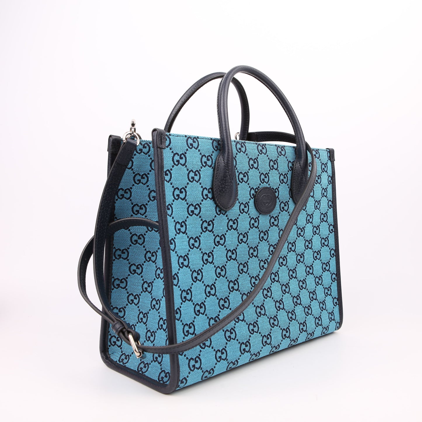 659983 GG Canvas Interlocking GG Small Tote Blue