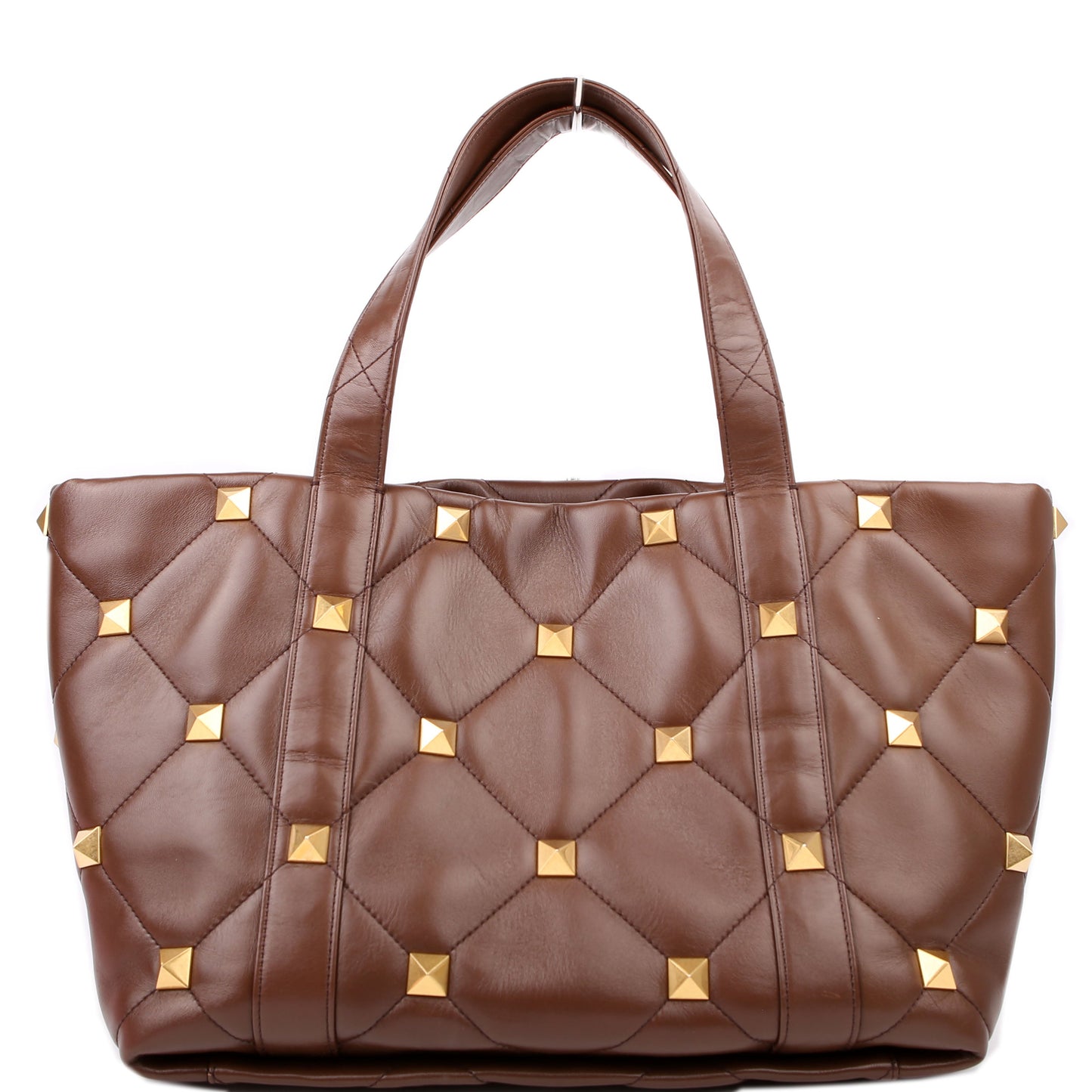Roman Stud Leather Tote Brown
