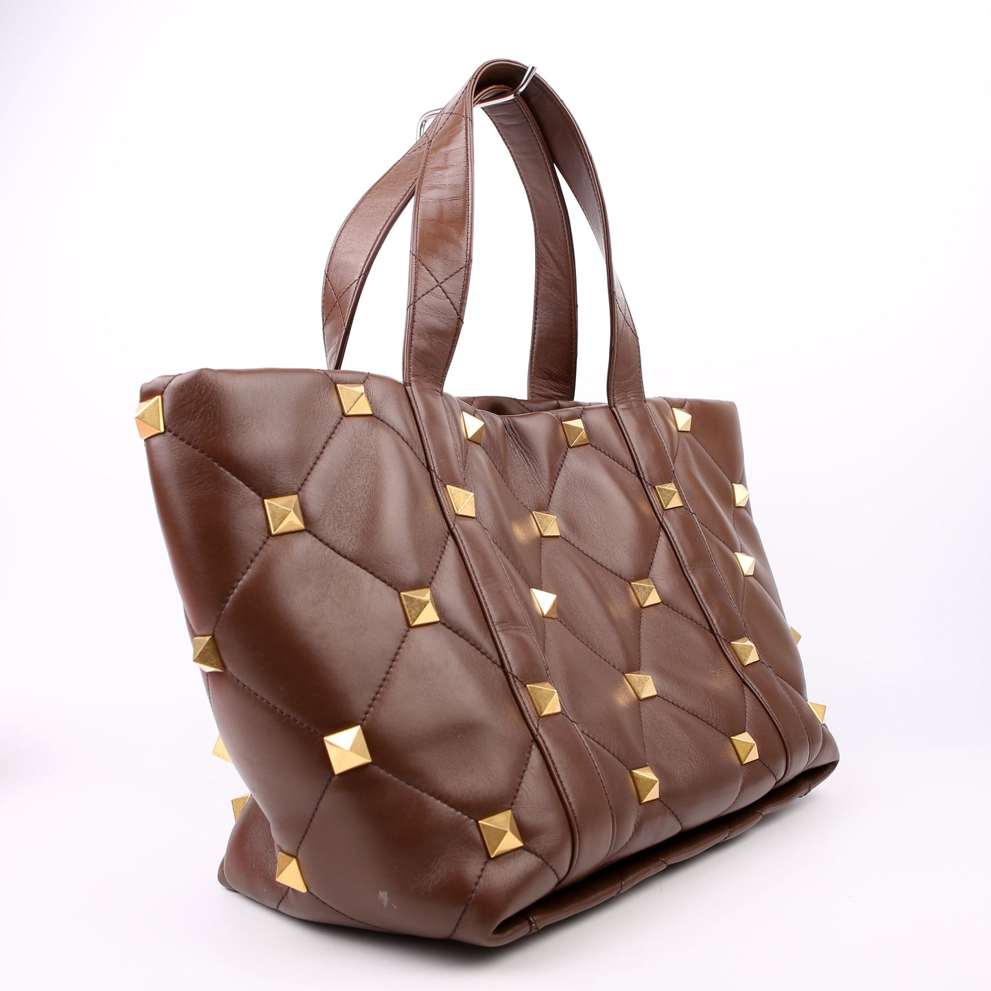 Roman Stud Leather Tote Brown