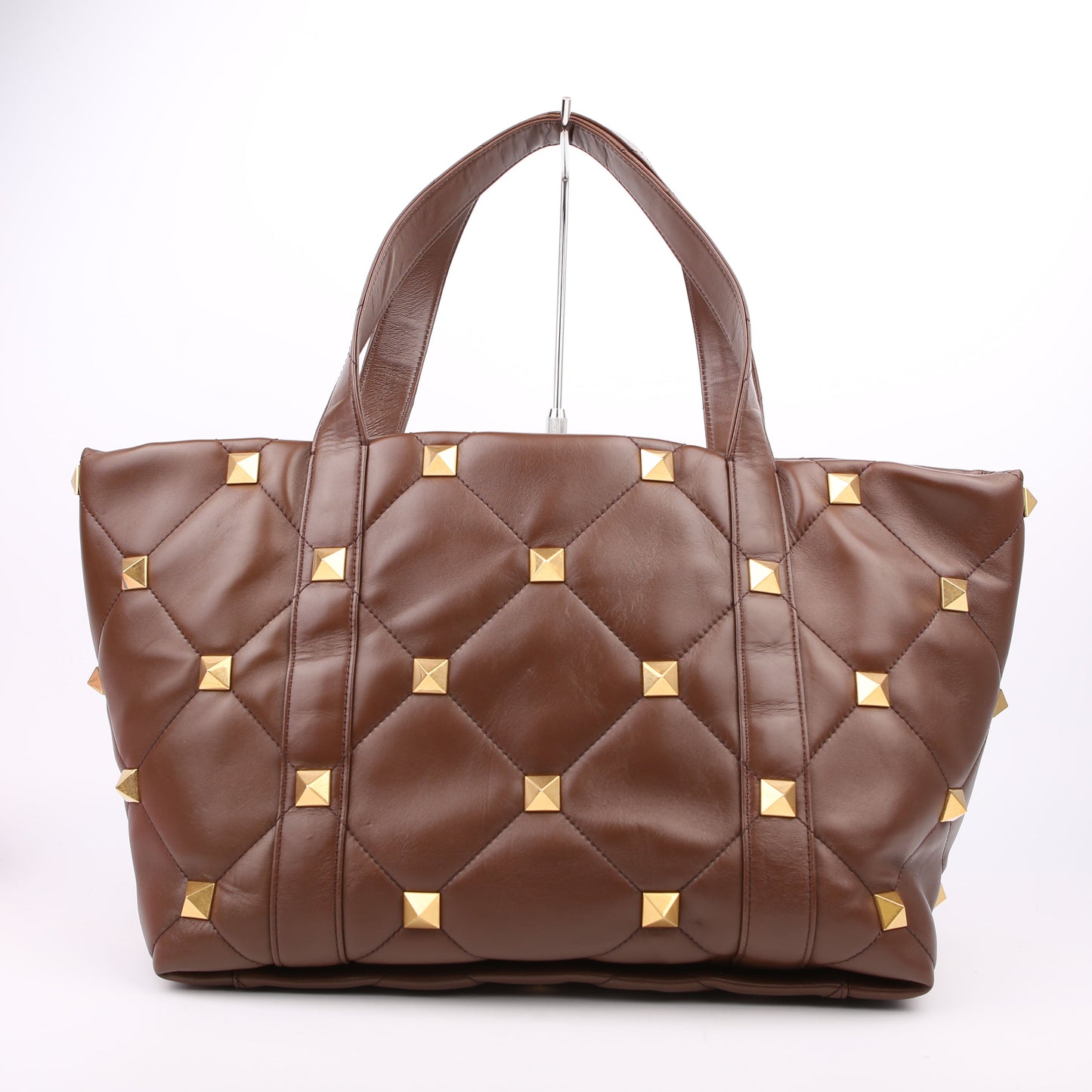 Roman Stud Leather Tote Brown