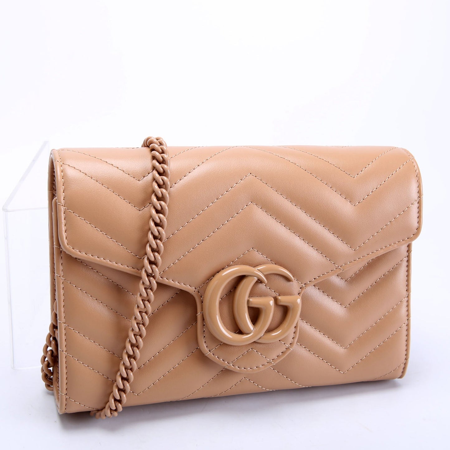 474575 Marmont Monochrome Chain Wallet Tan