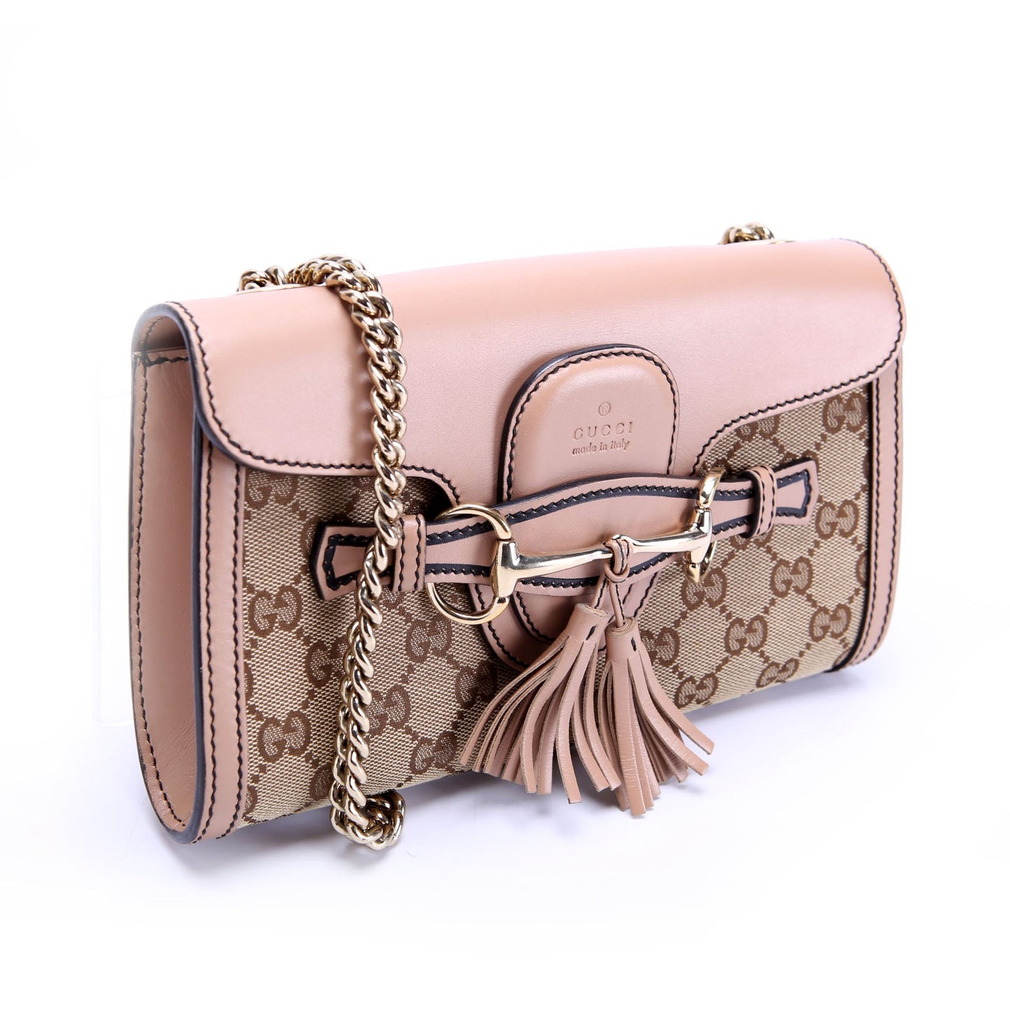 283063 Emily Chain Mini Canvas/Calfskin Tan