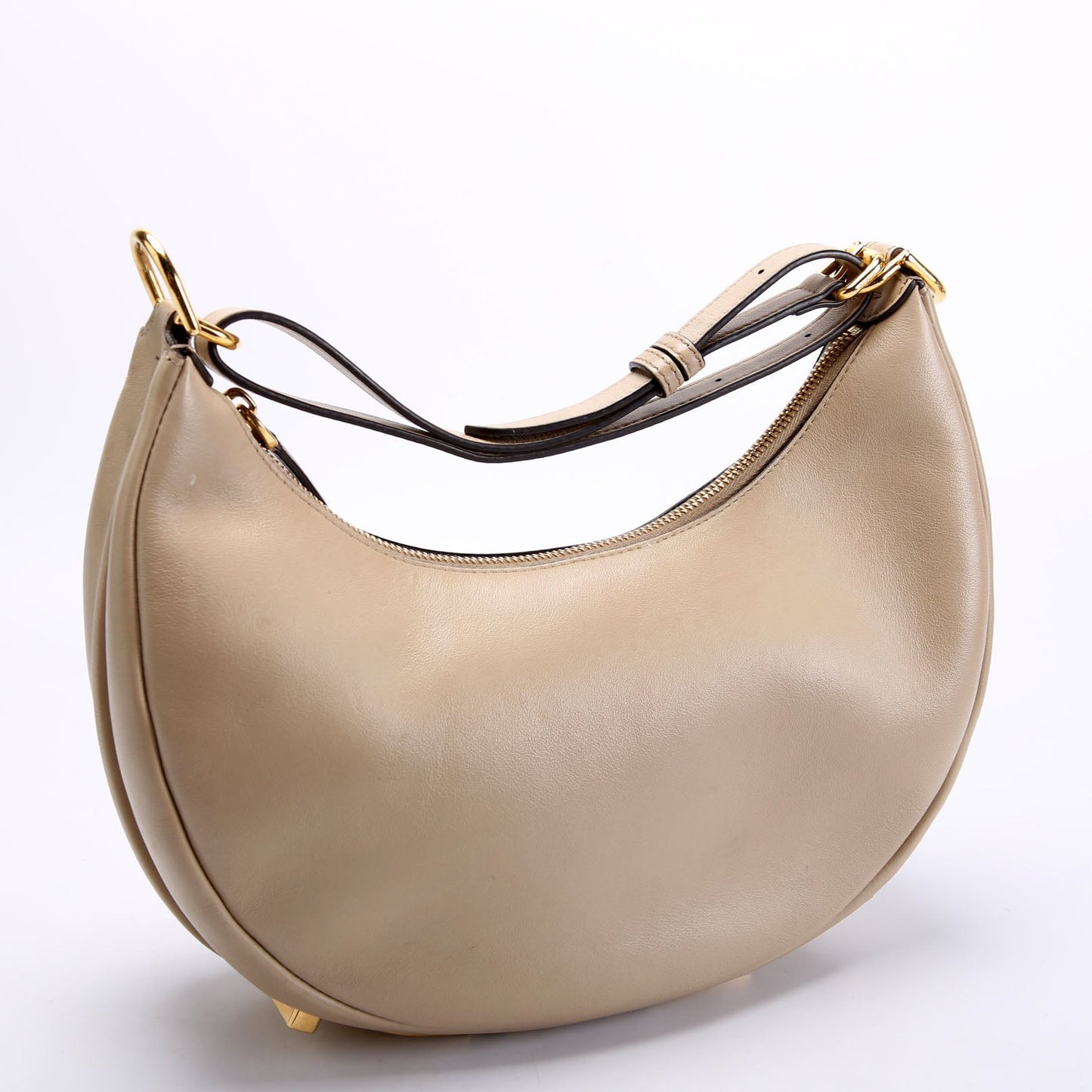 8BR798 Fendigraphy Small Leather Hobo Beige