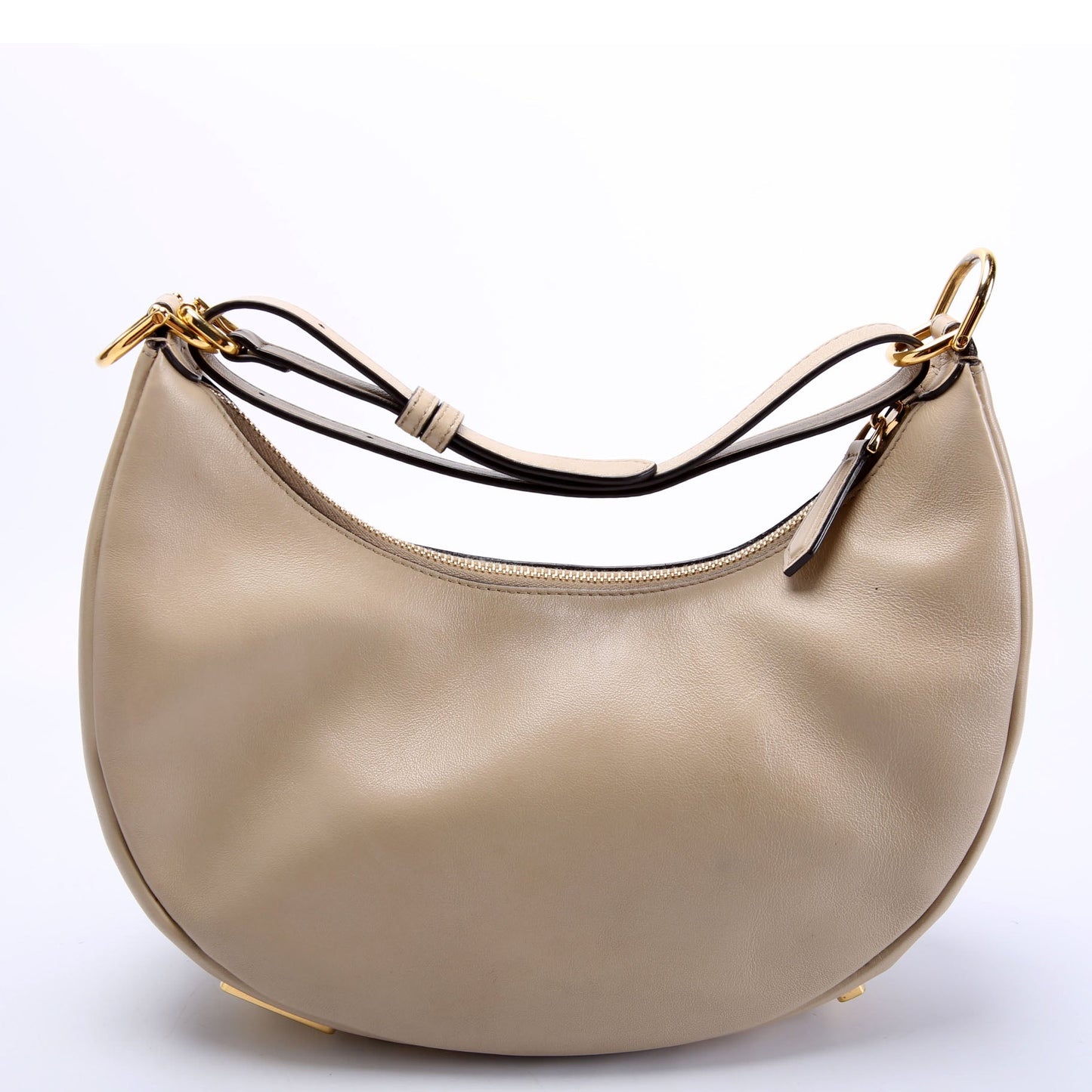 8BR798 Fendigraphy Small Leather Hobo Beige