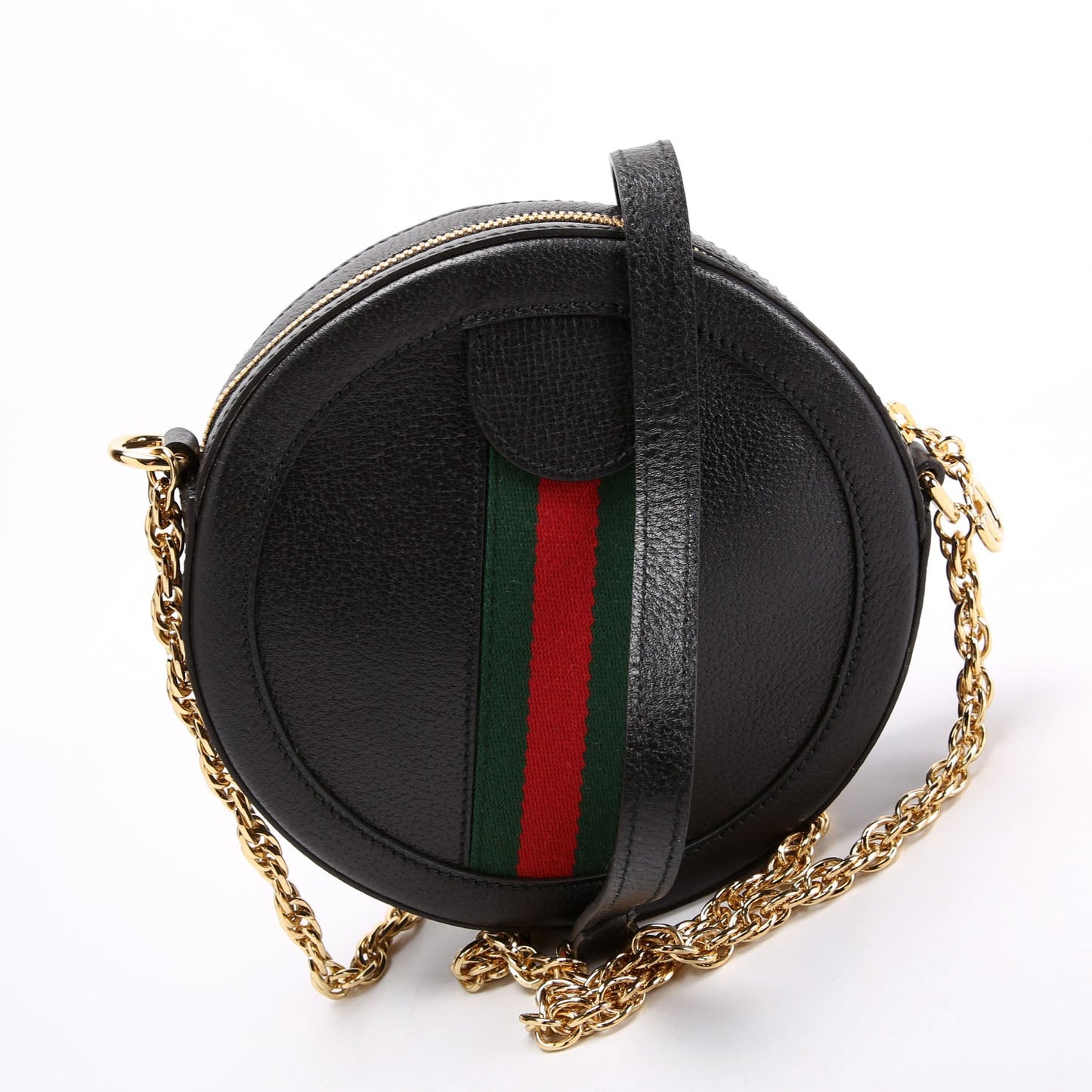 550618 Ophidia Leather Round Small Crossbody Black