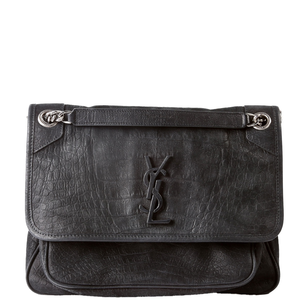 Crocodile Embossed Nubuck Niki Medium Satchel 633150 Black