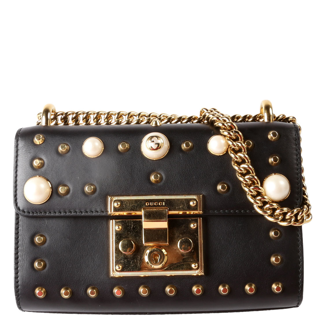 432182 Padlock Pearl Leather Small Black/Pearl