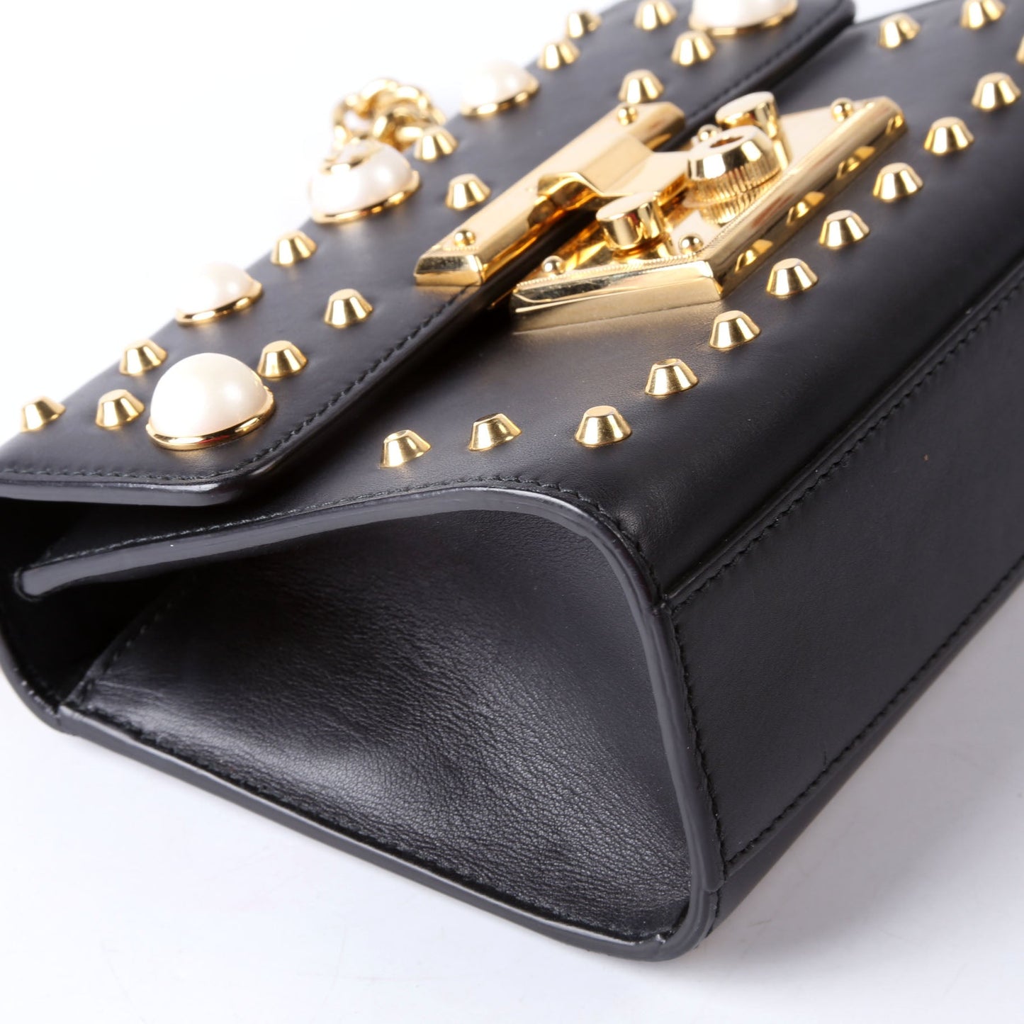 432182 Padlock Pearl Leather Small Black/Pearl