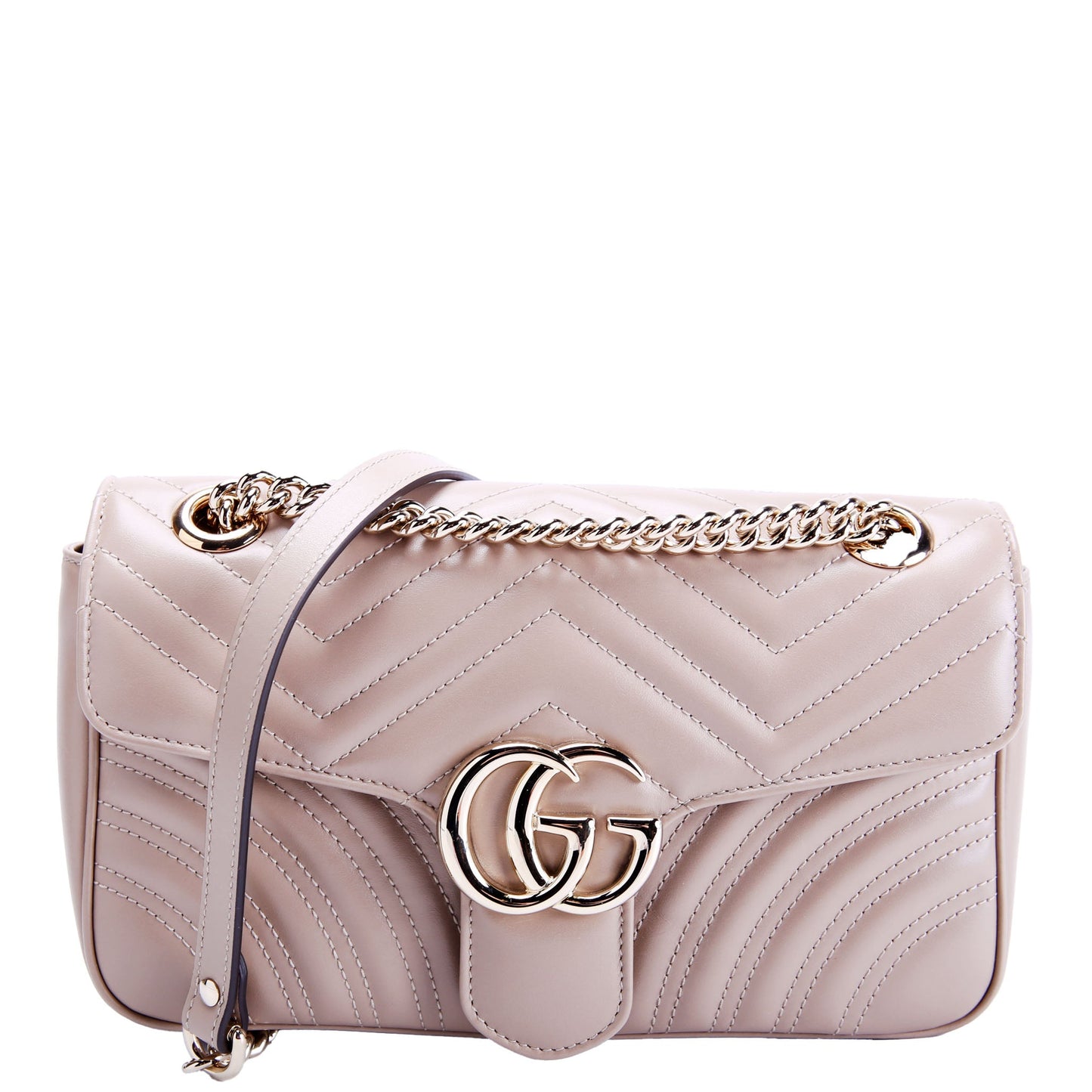 443497 Marmont Leather Shoulder Small Flap Taupe