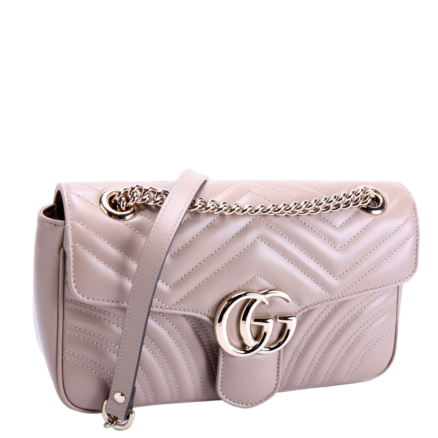 443497 Marmont Leather Shoulder Small Flap Taupe