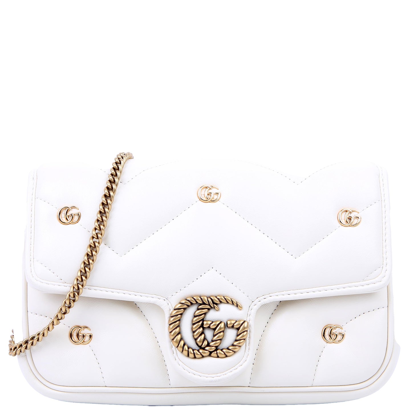 768293 Marmont GG Studded With Card Holder Deerskin Cream