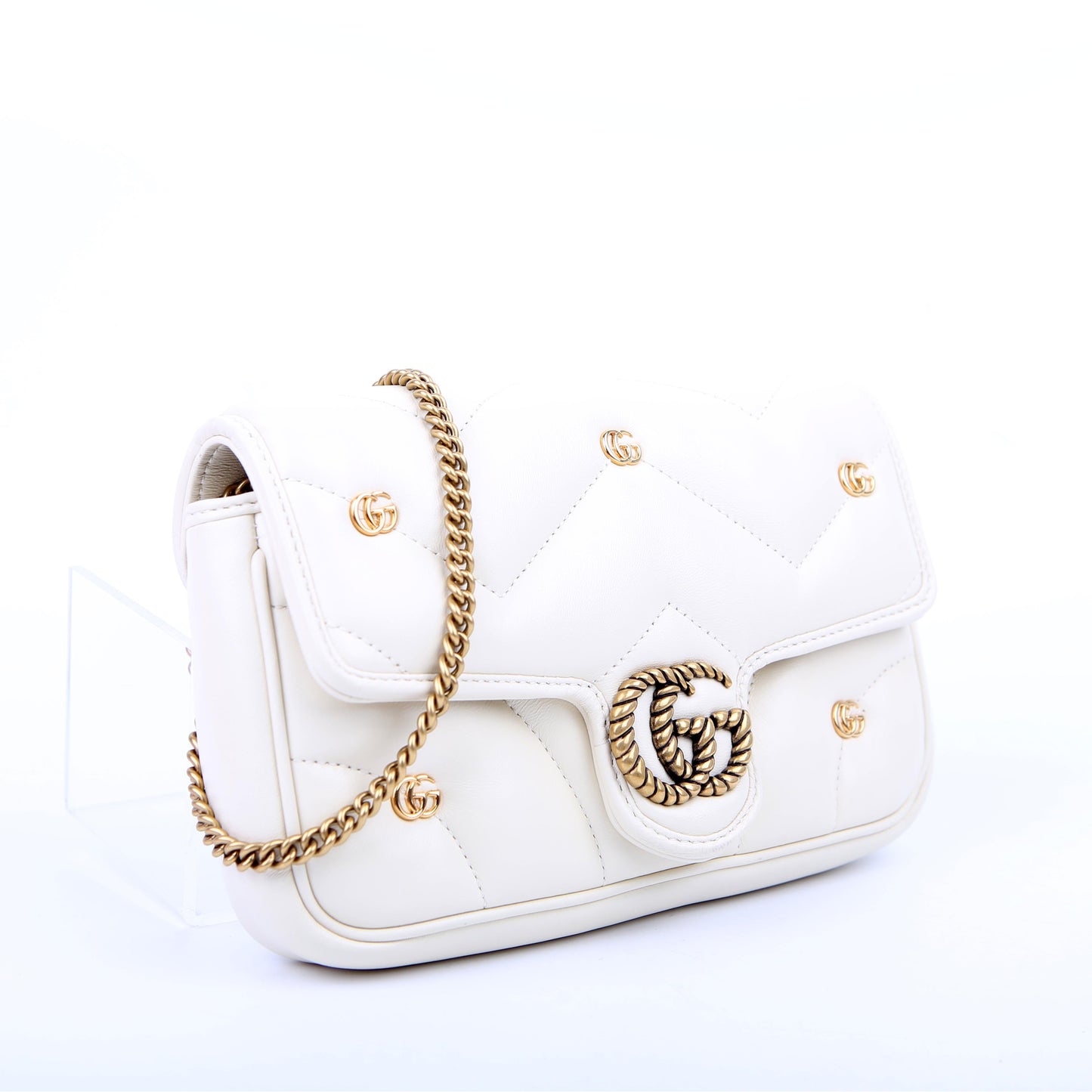 768293 Marmont GG Studded With Card Holder Deerskin Cream